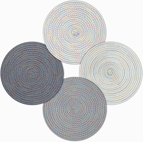 fanquare Mantel individual de 4 piezas hecho a mano con cuerda de algodón natural trenzado, manteles individuales gruesos antideslizantes para