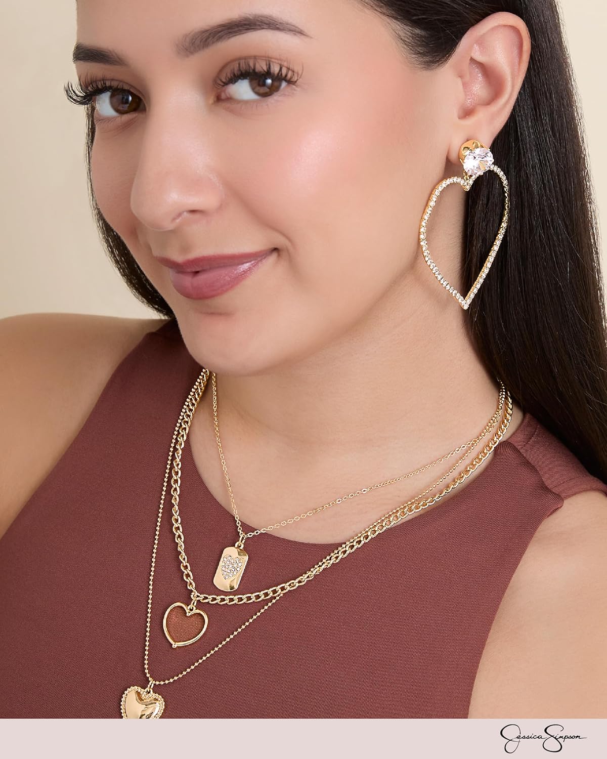 Jessica Simpson Heart Drop Earrings for Women – Gold-Tone Valentines Earrings with Sparkling Rhinestones – Romantic Statement Jewelry - Image 2