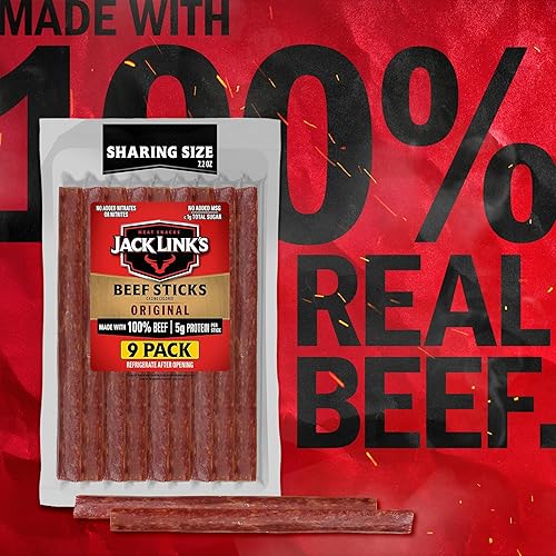 Miniatura 4 de Jack Link's Palitos de carne de res, sabor original, snack de proteína, palito de carne, hecho con 100% carne de res, apto para dieta cetogénica