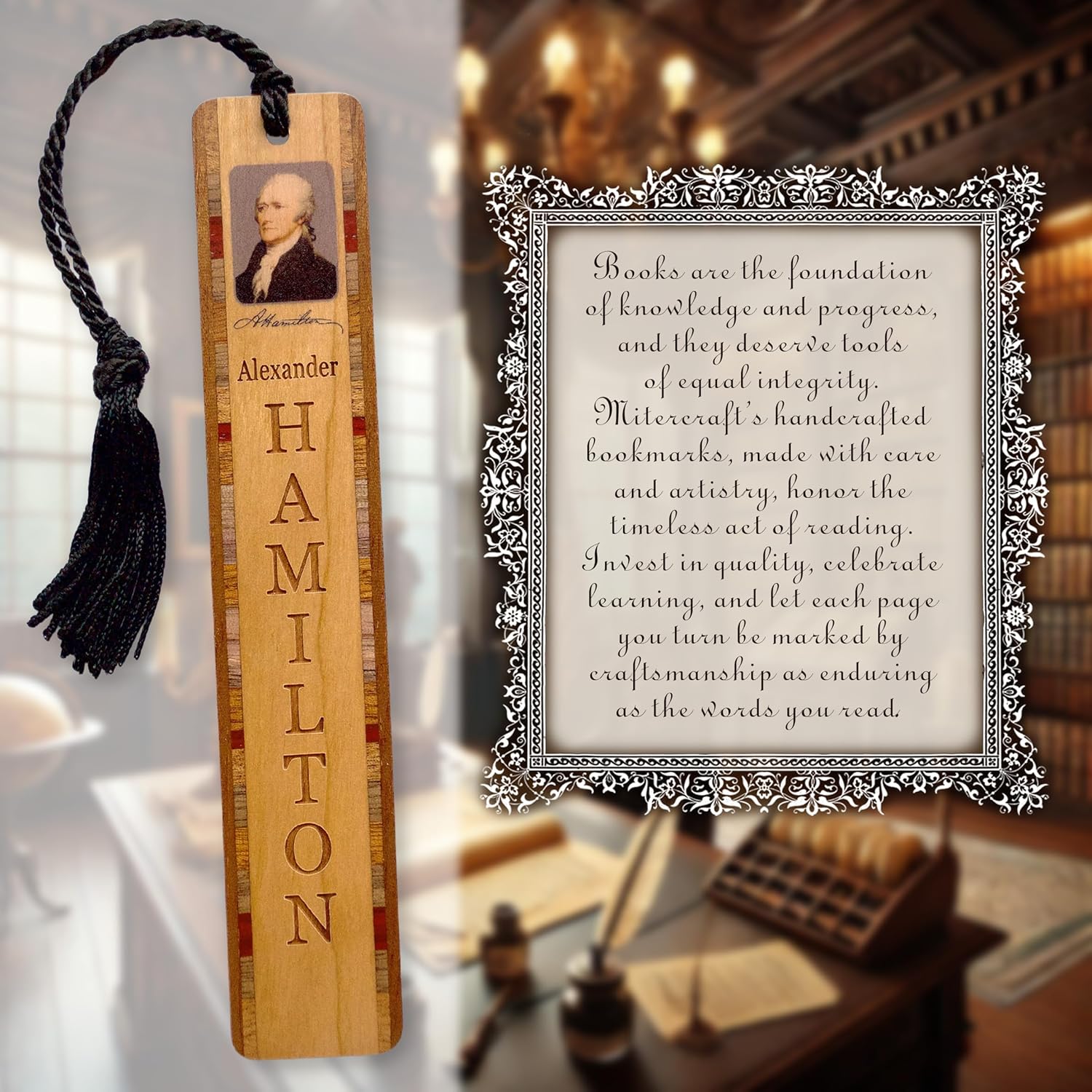 Personalized Wooden Bookmark Alexander Hamilton with Signature - 1st United States Secretary of The Treasury - Made in USA - Also Available Without Personalization