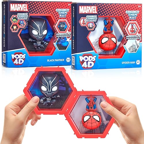 WOW! PODS 4D Marvel - Spiderman y Pantera Negra (paquete de 2) - Figura de acción única conectable y coleccionable, exhibición de paredestante,