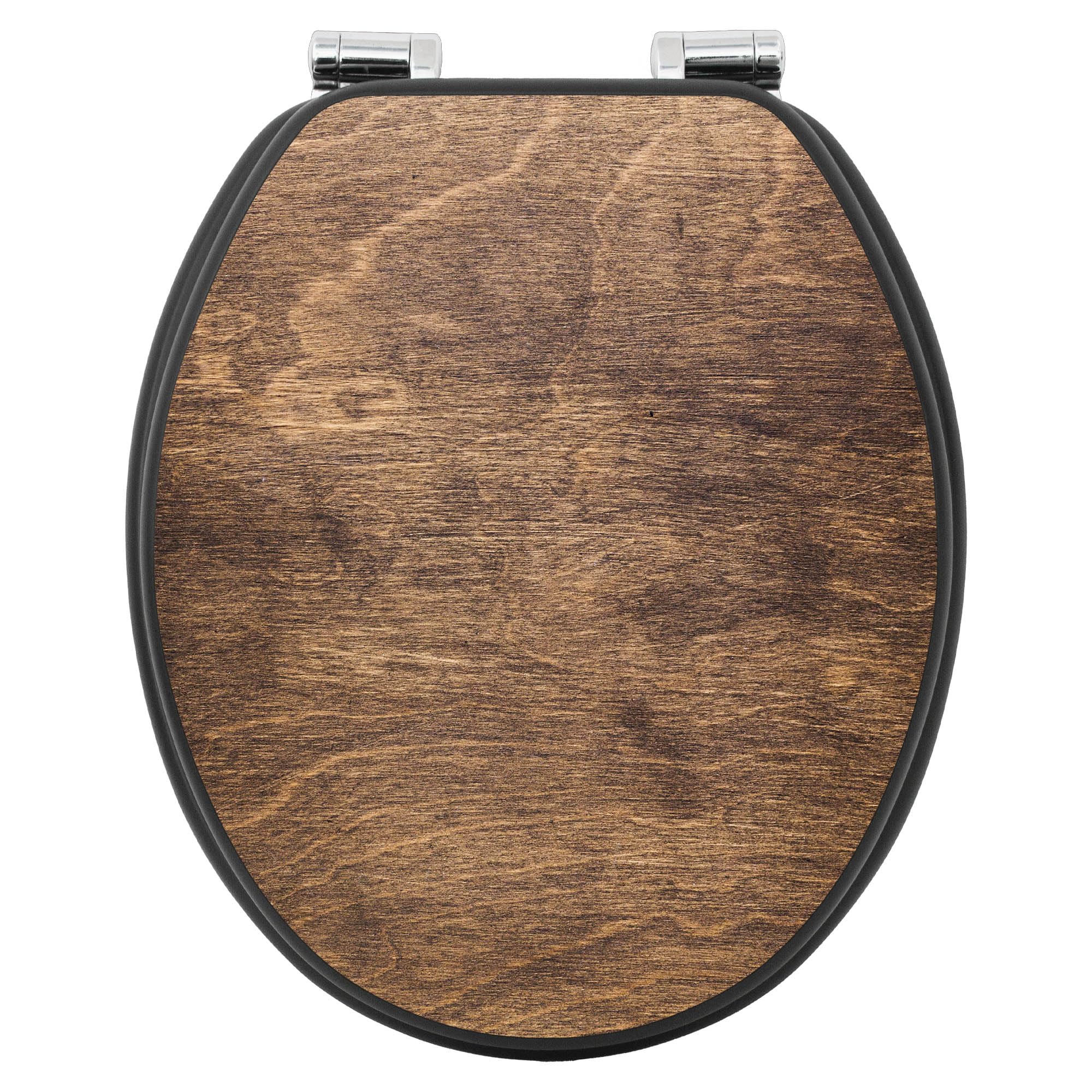 banjado WC Sitz Holzoptik - mit Absenkautomatik Softclose - 38 x 46,5cm O-Form - MDF Holz Toilettendeckel anthrazit - Klositz grau pflegeleicht für Badkomfort Motiv Holz Struktur Warm