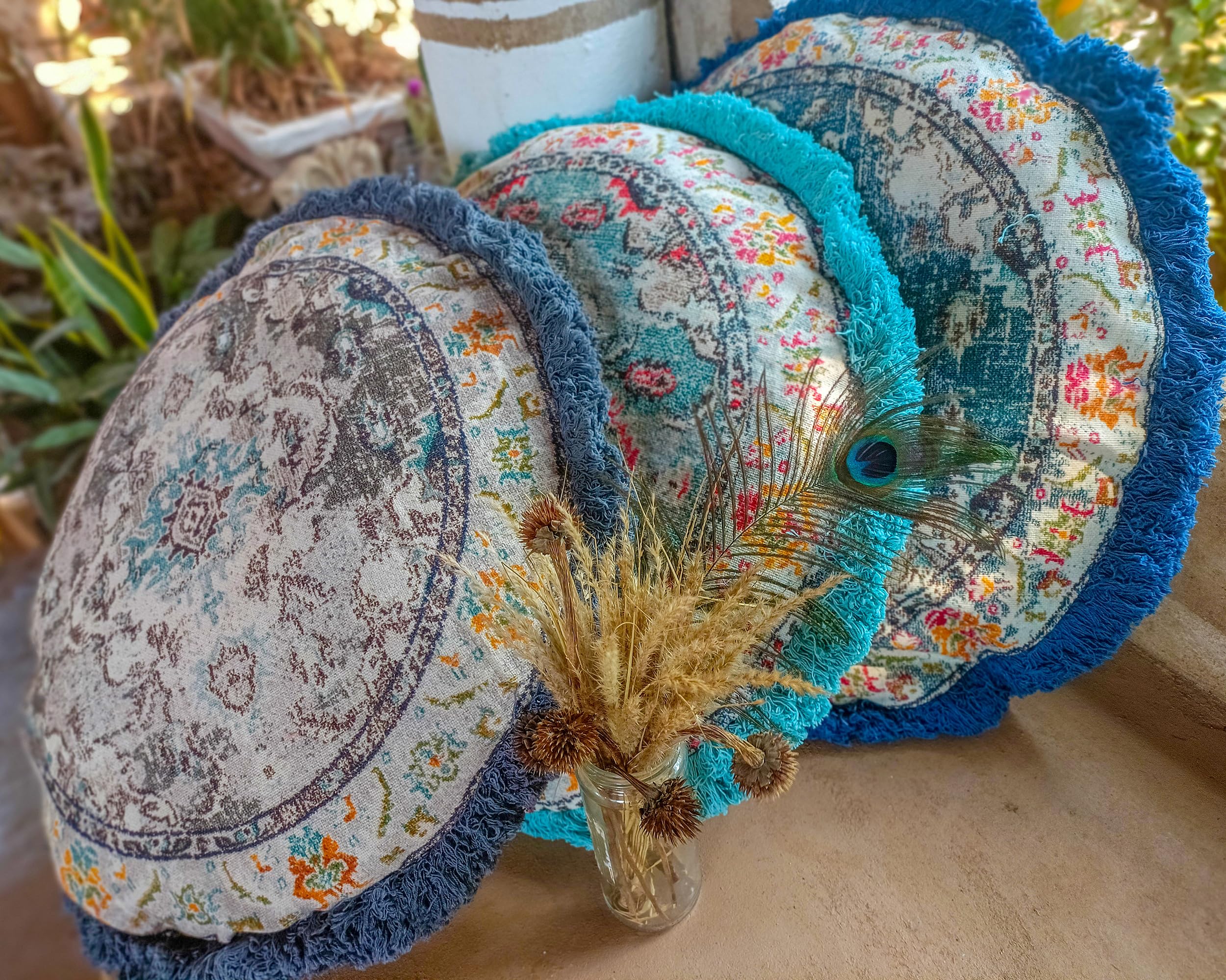 Mandala Life Art Housse de Coussin Ronde en Coton, 66 cm, pour Yoga, méditation, Style bohème, Housse imprimée pour Pouf