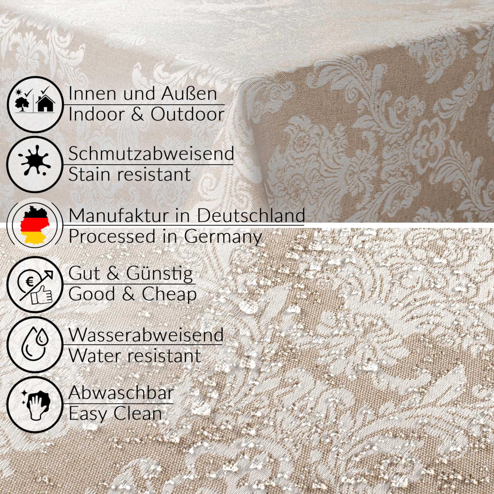 ANRO Mantel de Mesa Tela 70% Algodón 30% Poliéster Lavable Ornamento Damasco Jacquard Beige Borde Cortado 260x140 cm