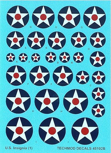 Miniatura 4 de Techmod 48102 148 US National Insignia 1919-1942 2 hojas de calcomanías húmedas para aviones