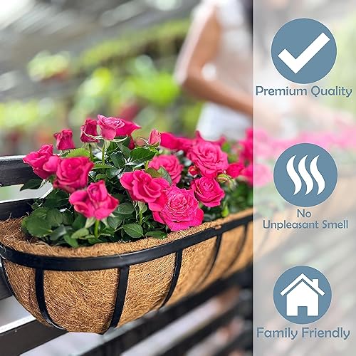 Miniatura 9 de LaLaGreen - Macetas de pared de metal negro para plantas (2 unidades, 24 pulgadas), para plantas al aire libre, barandillas de ventana con forro de