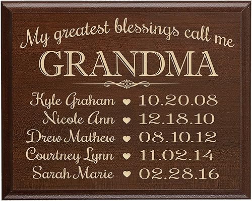 LifeSong Milestones Regalos personalizados para la abuela con la familia placa de año establecido con nombres de los niños y fechas para recordar