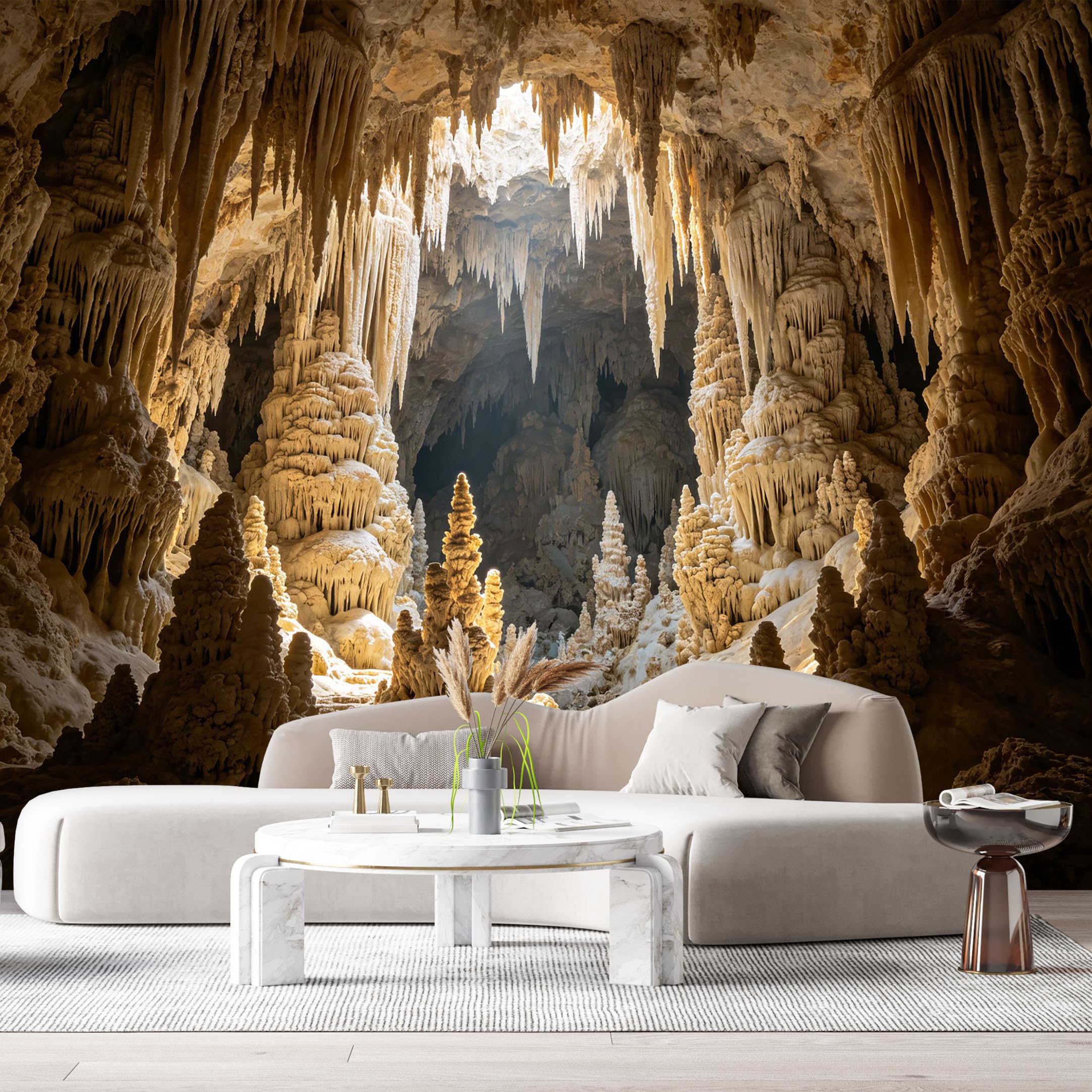 Custom Size Wall Murals Subterranean Cave Landscape 3D Trompe L'Oeil Stalactites Stalagmites SelfAdhesive Wall Fabric Removable Large Wallpaper for Photo Living Room