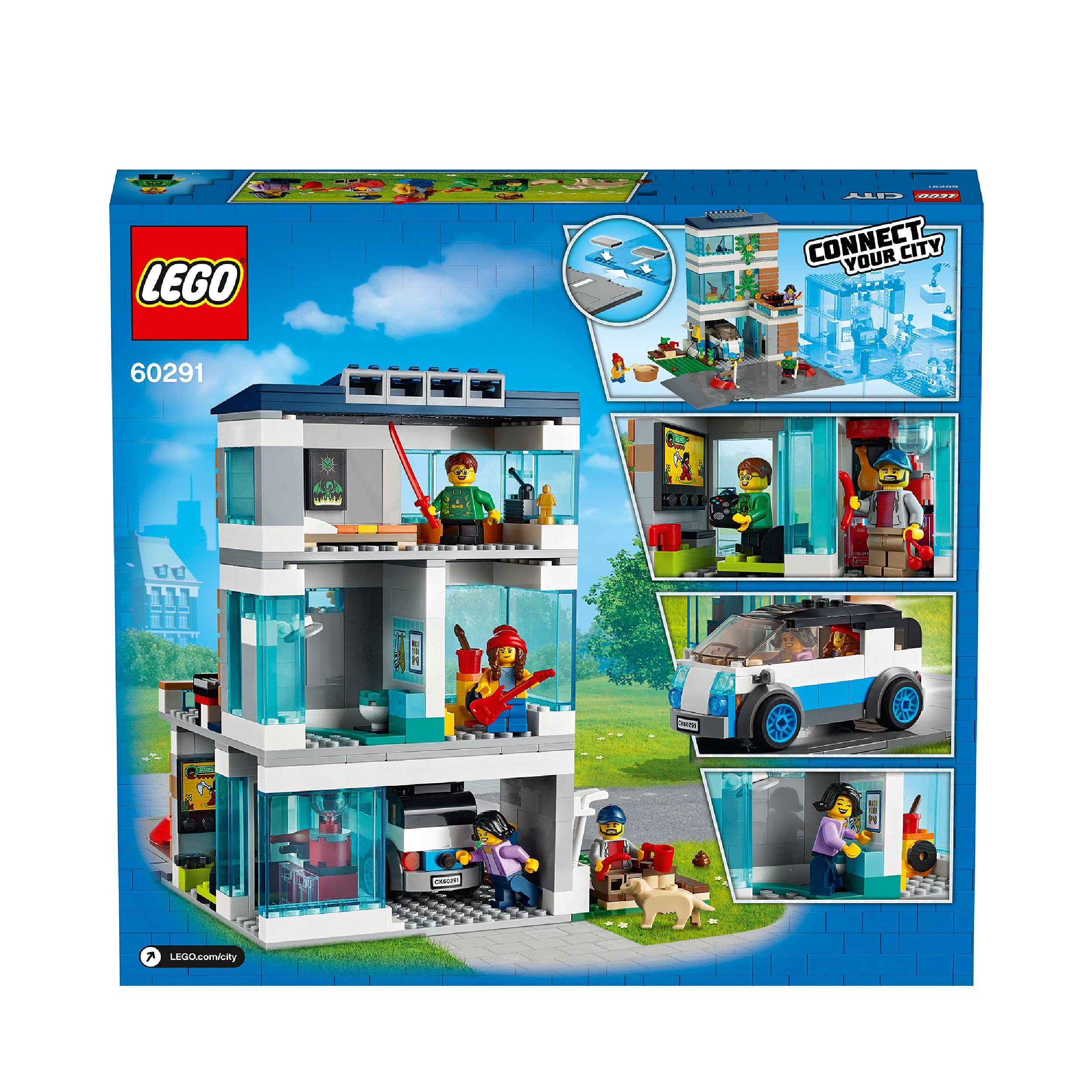 LEGO 60291 City Modernes Familienhaus, Puppenhaus mit Straßenplatten und 4 Minifiguren, kreatives Kinderspielzeug für Jungen und Mädchen ab 5 Jahren