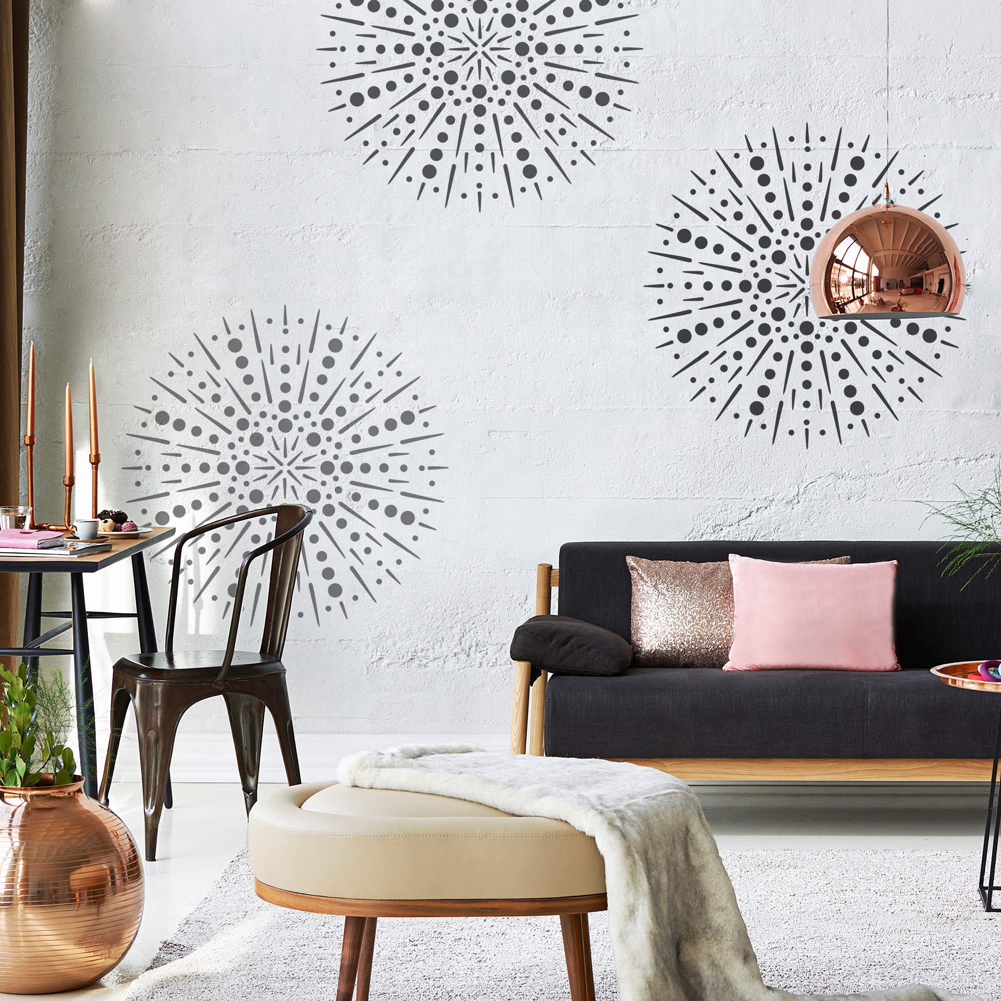 NAKLEO Mandala Szablon Malarski do Malowania Ścian Duży, 107 cm Kropka Koło Fajerwerki Geometryczny, Wielorazowy Wielokrotny Plastik, Wzór DIY Dom Dekoracje, Papier Ściany Tkaniny Drewno Meble