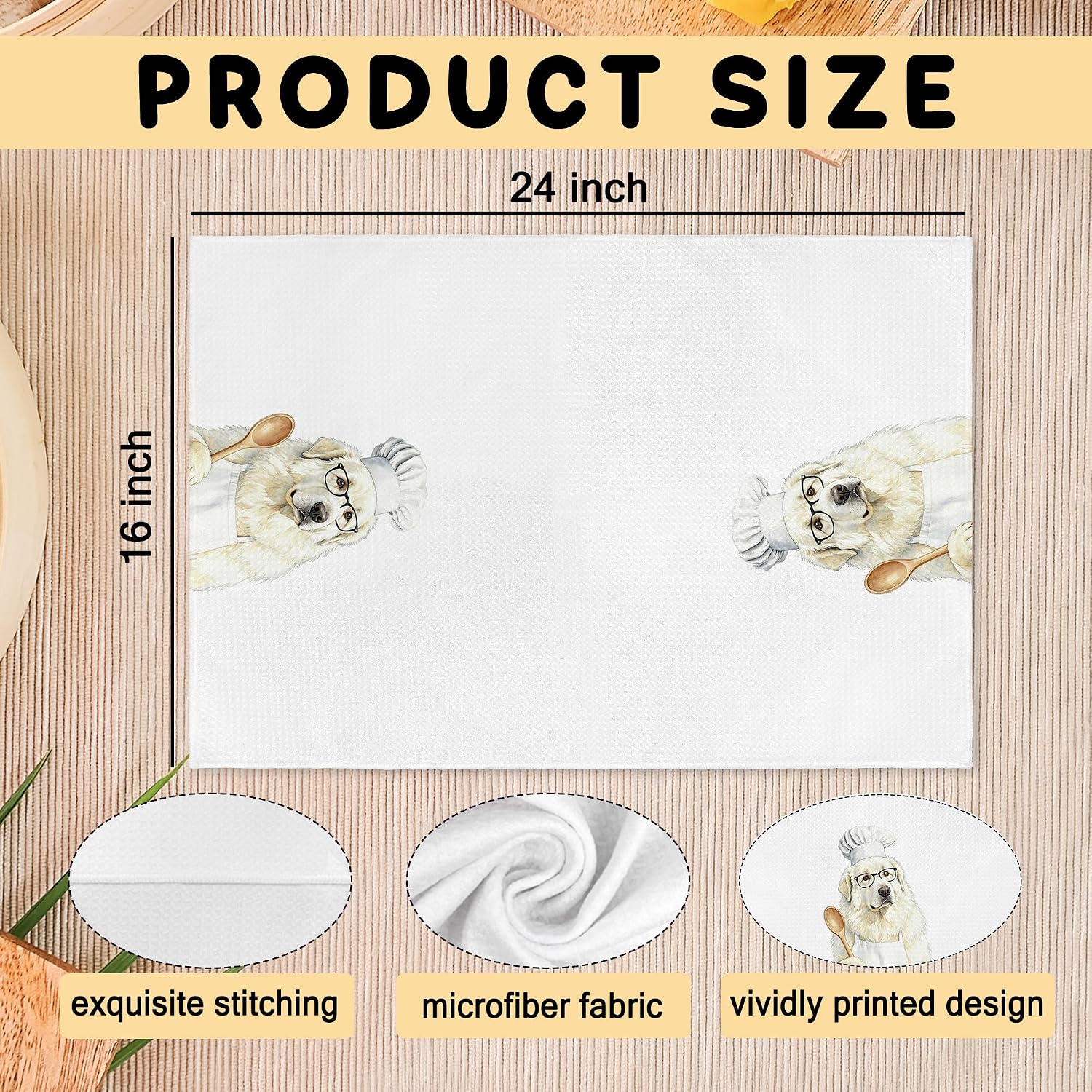 Funny Great Pyrenees Gifts Kitchen Towels Set of 2, Great Pyrenees Gifts for Women Dog Lovers, Funny Dog Chef Hand Dish Tea Towel for Kitchen Accessories Decor, 16x24 Inch
