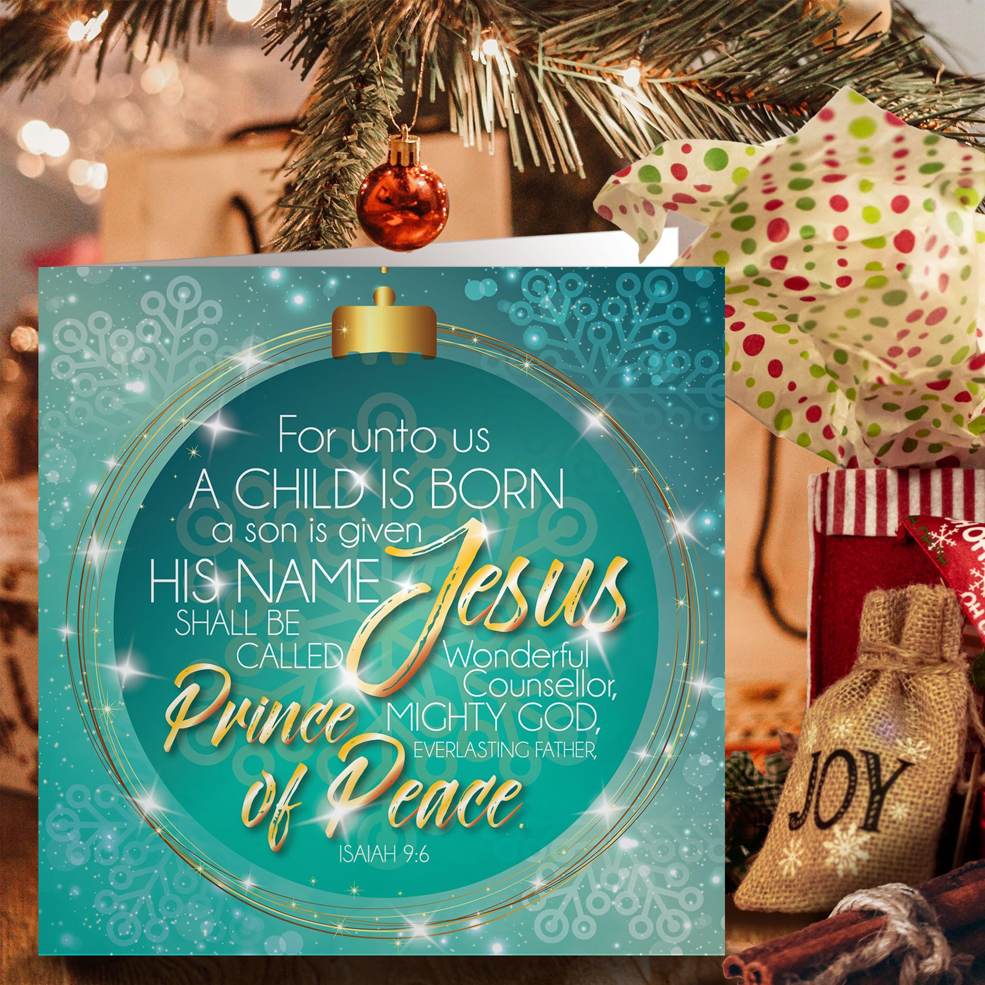 Christian Christmas cards, luxury pack of 10 with gold foil - A Child is Born, featuring Isaiah 7:14 Bible verse, by Just Cards Direct - Image 4