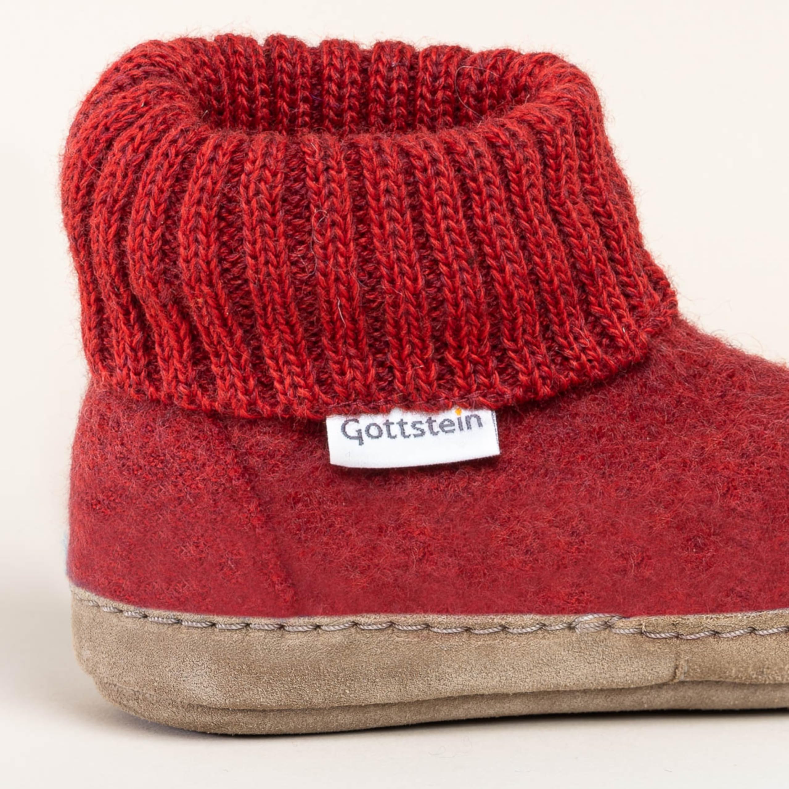 Gottstein Kinder Hüttenschuh Alpine Boot LE - Aus reiner Bio-Schafwolle für Jungen & Mädchen mit Ledersohle - Hausschuh Made in Tirol