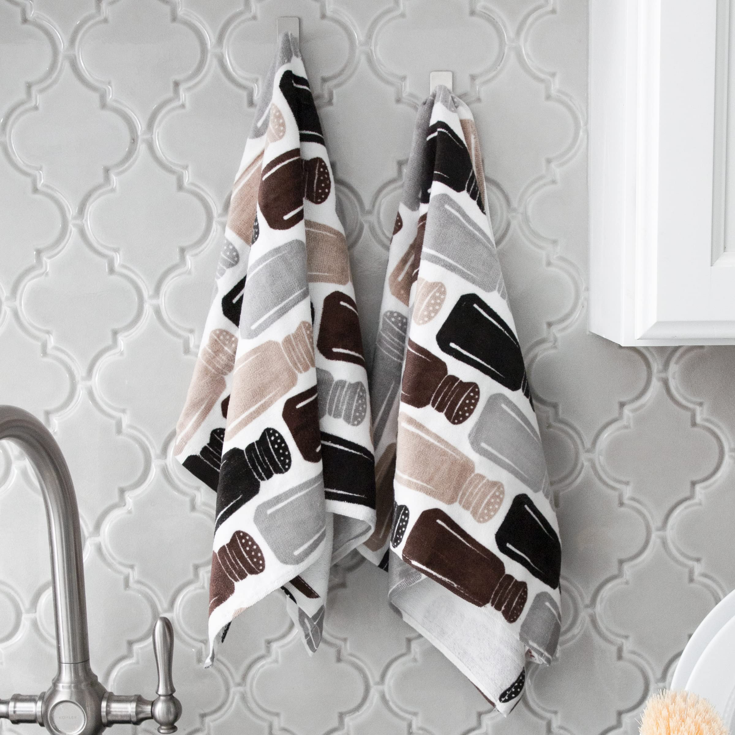 T-fal Fiber Reactive Print Kitchen Towels - 2 Pack, 16x28 Inches, 100% Cotton, Highly Absorbent