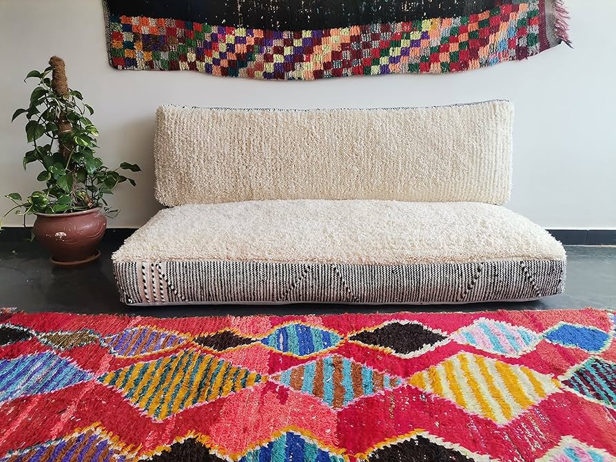 vintage floor cushion　トロピカルピンク Old Pink Velvet Floor Cushion: Bohemian Floor Pillow Seating