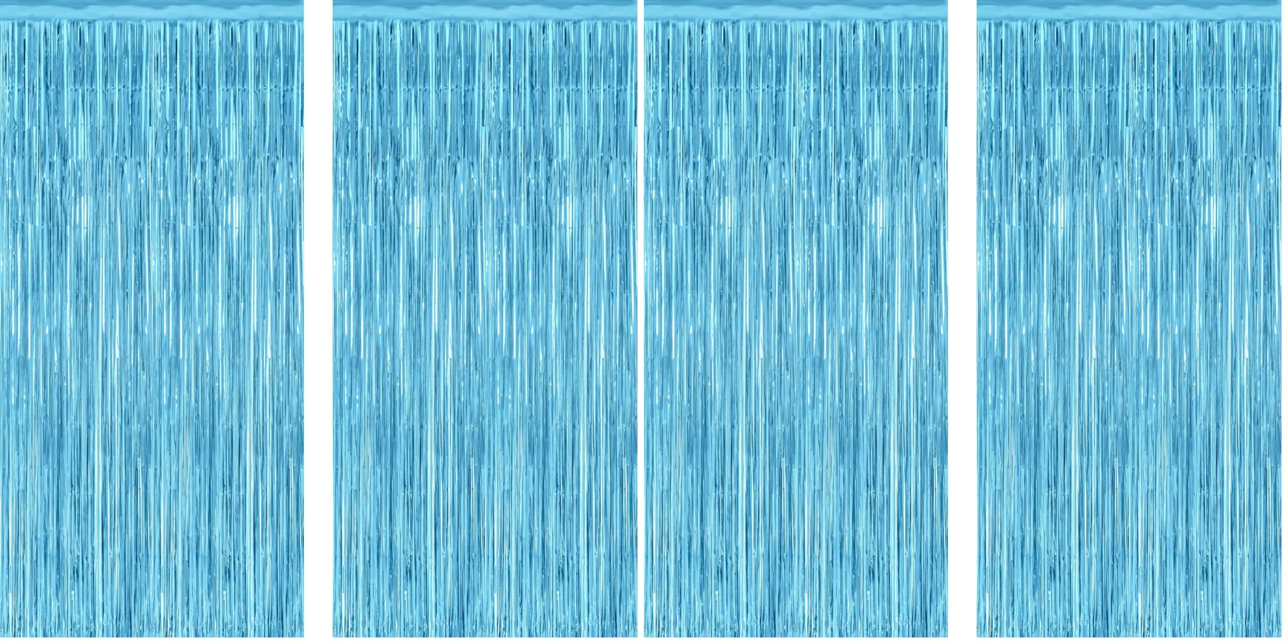 4 Pack Backdrop Curtains, 3.28 Feet x 7.05 Feet Sky Blue Tinsel Backdrop, Metallic Fringe Curtains Foil Tinsel Party Streamer, Winter Backdrop Happy Birthday Party Supplies