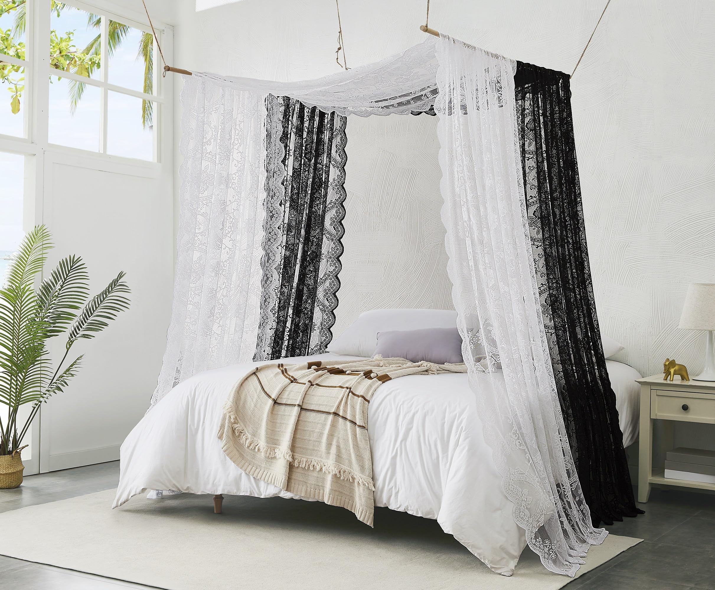Schwarzer Fensterschal – 540 cm lang, Spitzen-Fensterschal für Gothic- oder viktorianische Dekoration, Gothic-Fensterschals können als Betthimmel-Vorhänge verwendet Werden