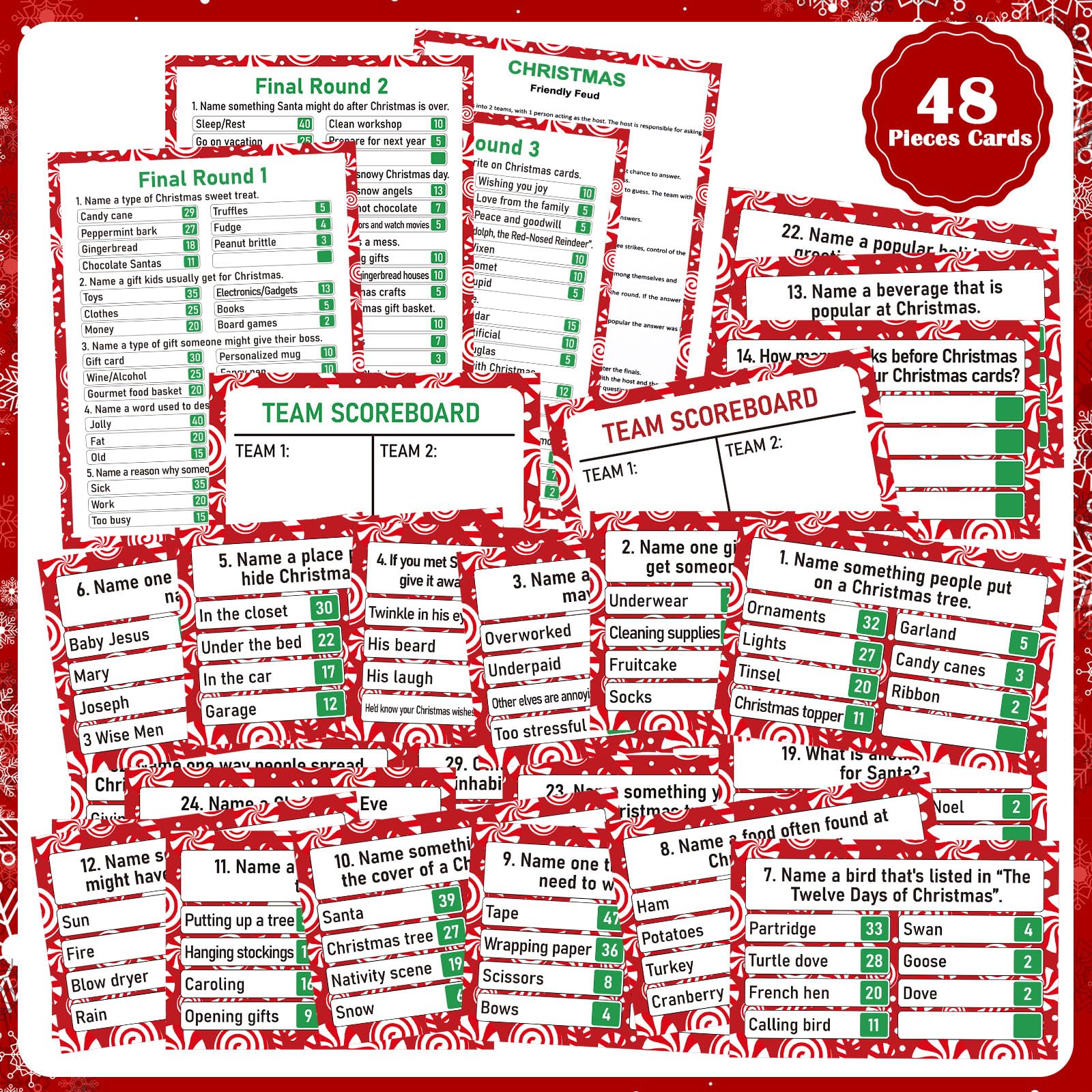 Vinsot Juego de 50 piezas de feudo con respuesta, zumbador, juego de fiesta de pelea de Navidad, divertido juego de preguntas familiares para vacaciones, fiesta de Navidad, oficina, grupos de adultos