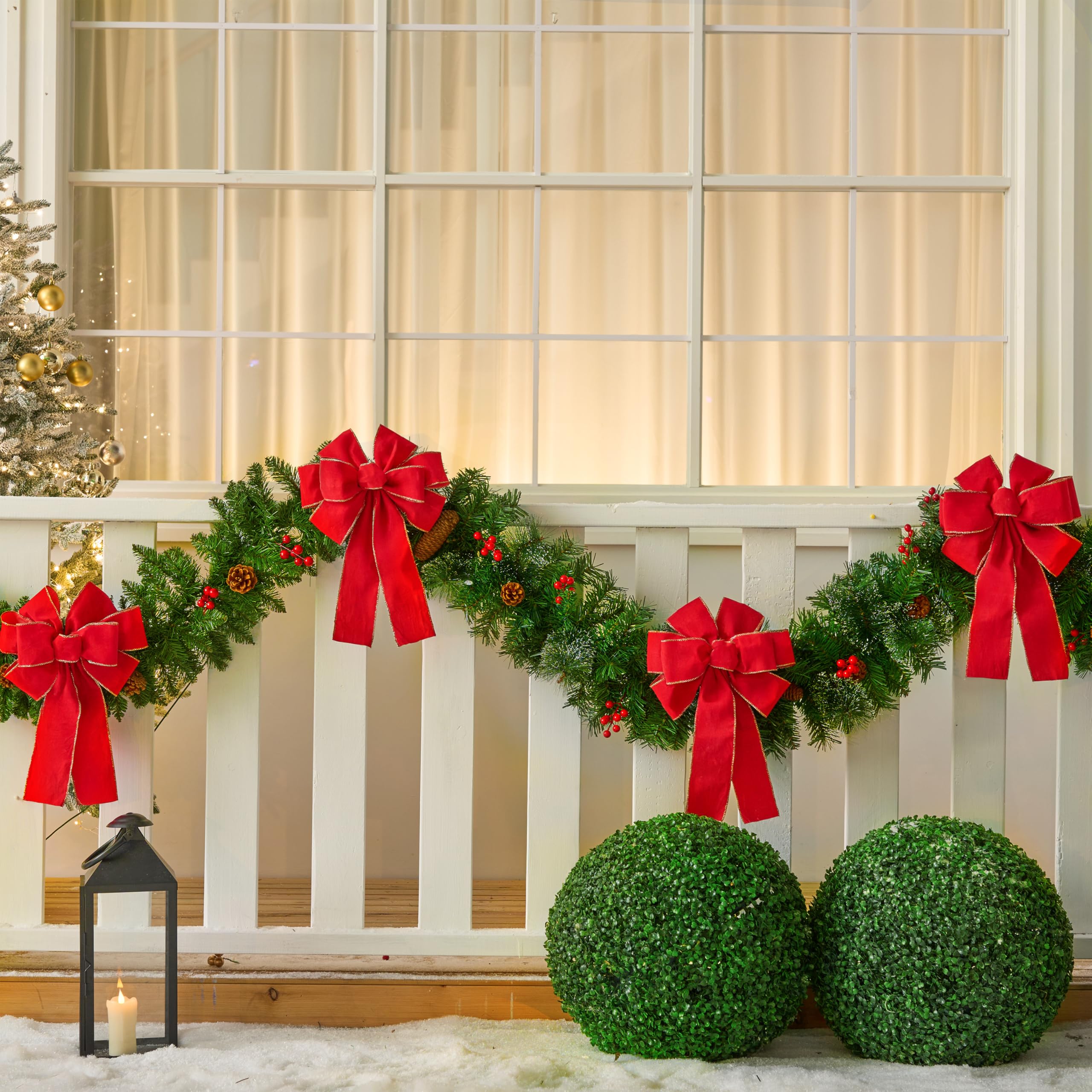 JOYIN 3 fiocchi di velluto rosso 35,6 x 30,5 cm per Natale, grandi fiocchi di Natale rossi per ghirlanda, albero, scatole regalo, decorazioni esterne, fiocchi di velluto per albero di Natale
