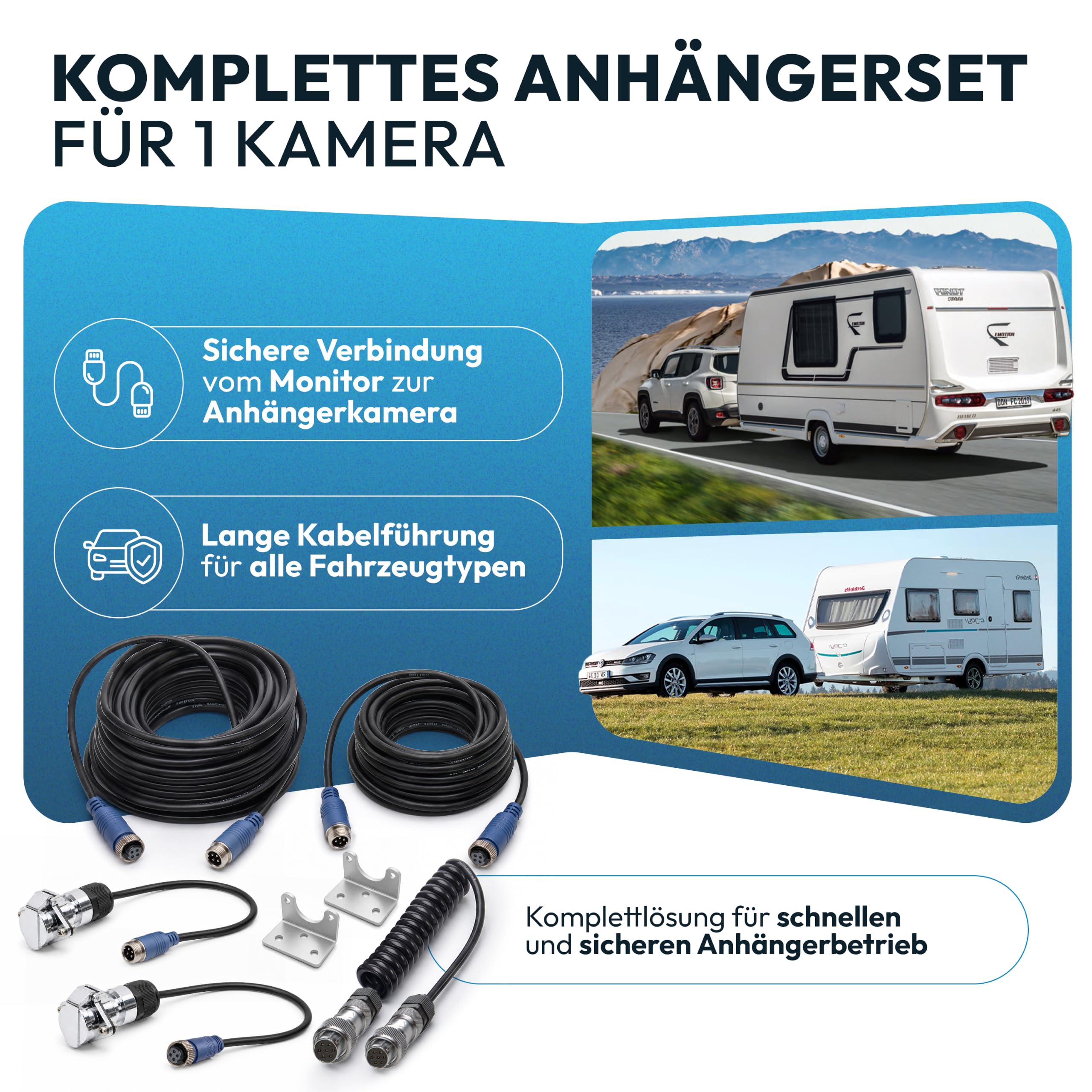 VSG24 29102 – Set Extensión de Cables, Sistemas de Reversa, para Remolque, Vehículos de Arrastre, Cable para Cámara de 4 PIN, IP67, 12 y 24 V - 10/20 m