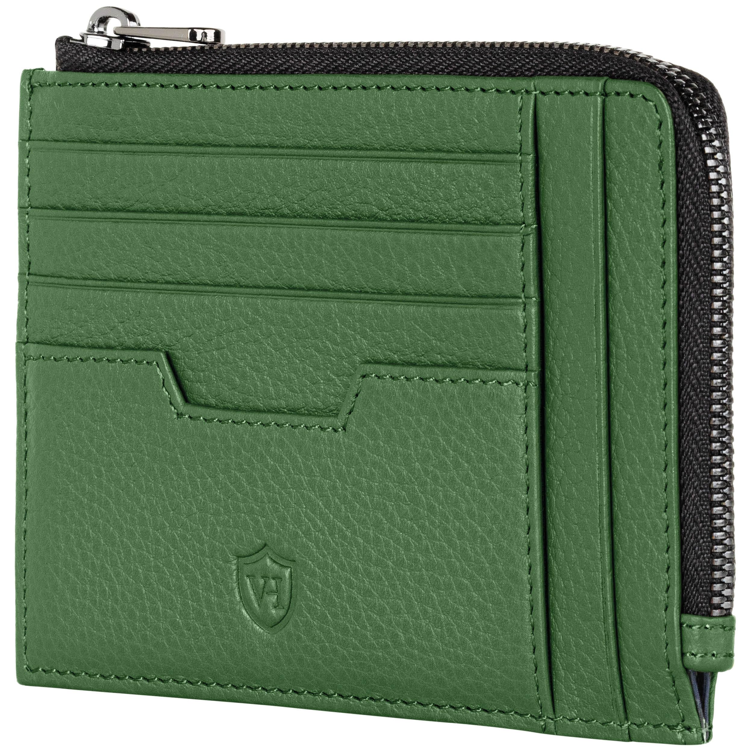 VON HEESEN Leder Kartenetui Geldbörse Herren & Damen Kreditkartenetui (Grün)