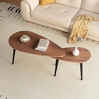 Nest Of Coffee Tables Modern Set of 2 Triangle Side Tables, End Side Tea Sofa Table with Solid Black Legs for Living Room Bedroom Office, Walnut