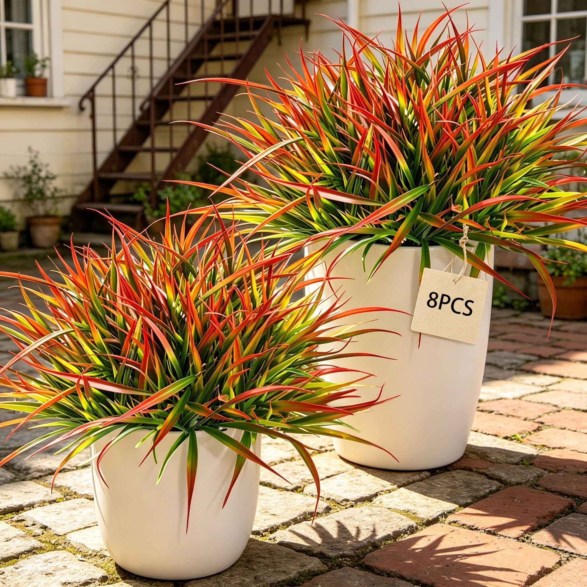 HNNFMY Artificial Plants Outdoor 8PC Faux Greenery Stems Fake Plastic Grass — image 1