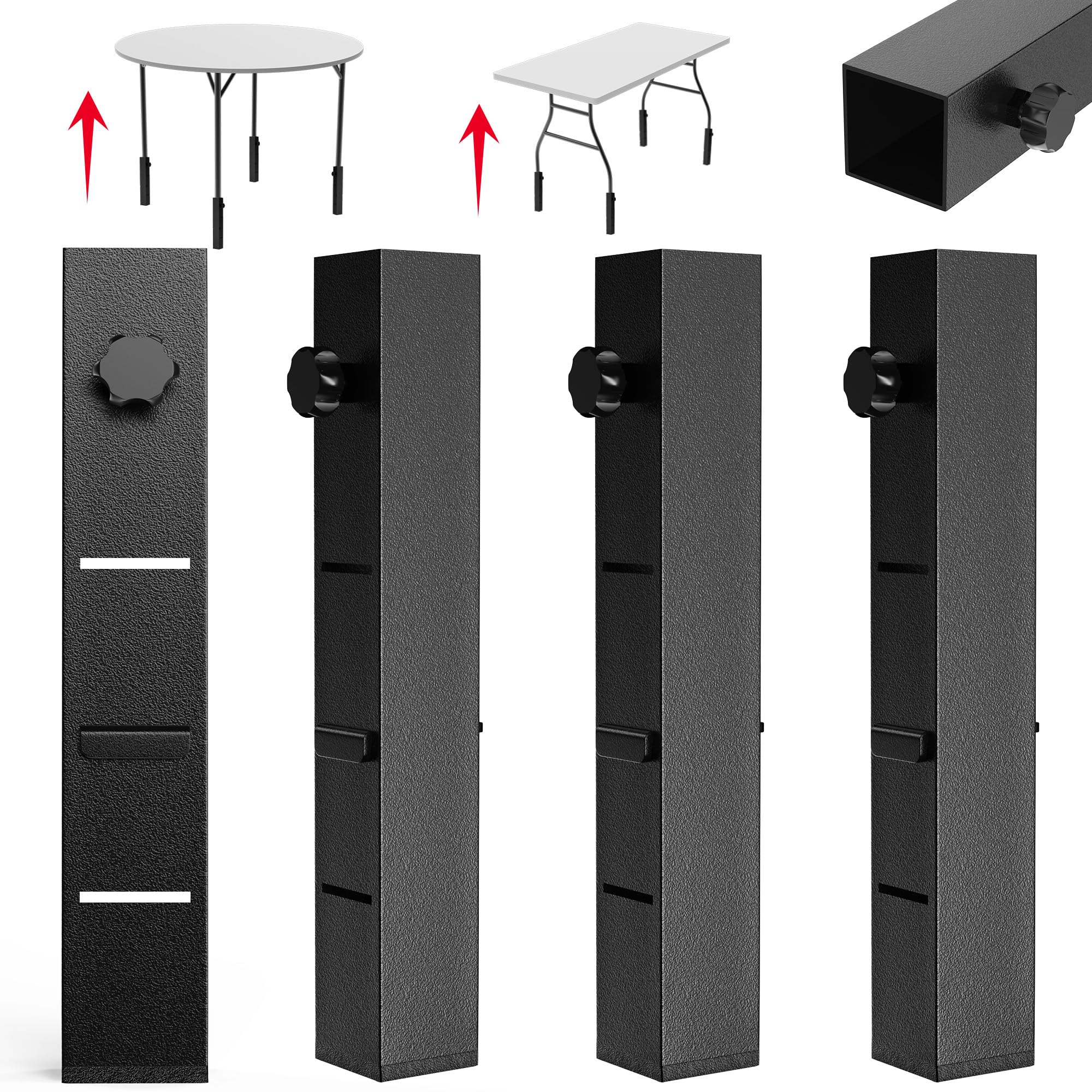 4 Pack Folding Table Leg Extenders, Highly Durable Steel Folding Table Leg Risers, Folding Desk Legs Extensions for Straight｜Bent Legs,3 Levels