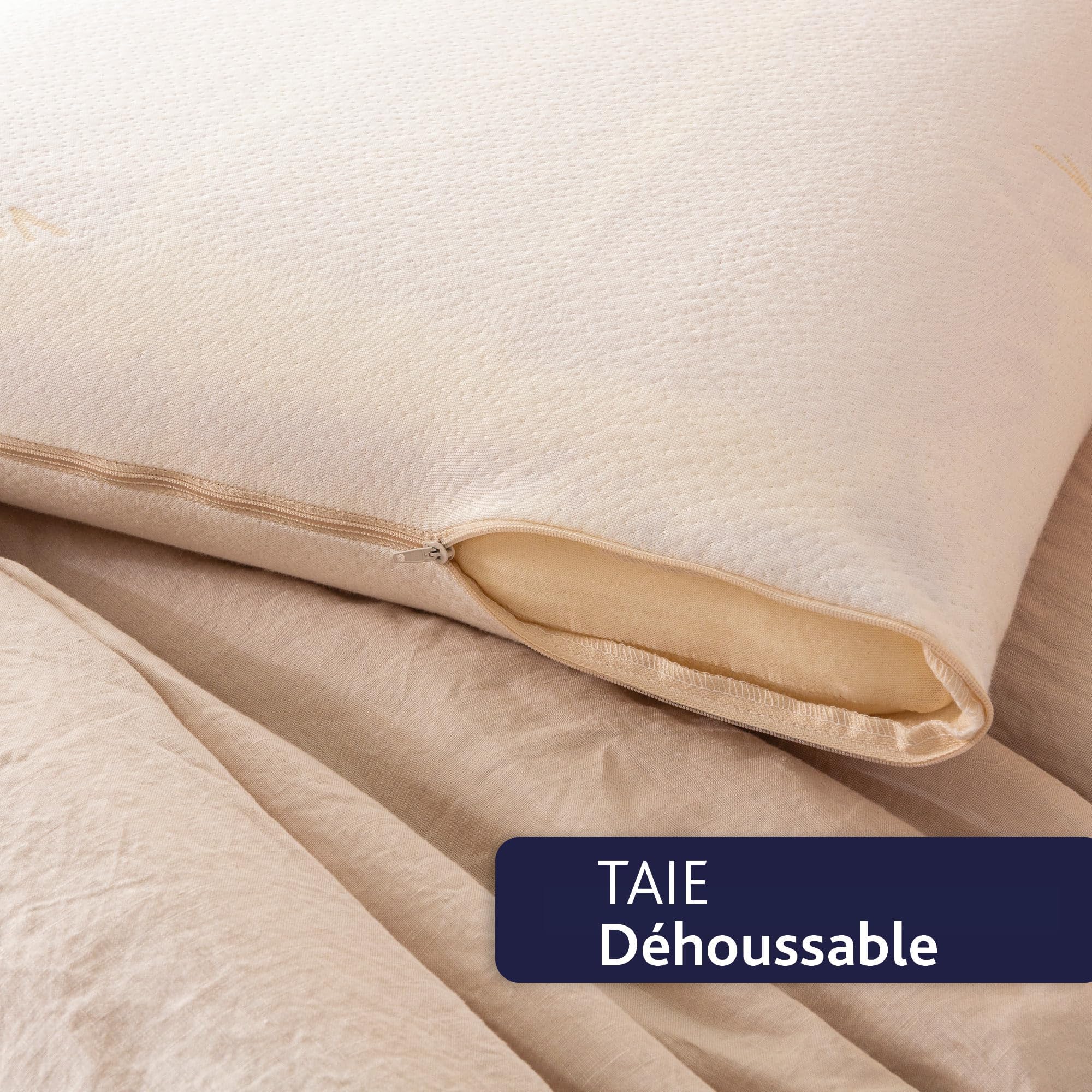 DODO | Oreiller Végétal à Mémoire de Forme 60x60 | Maintien des Cervicales | Taie déhoussable et Lavable à 40°c