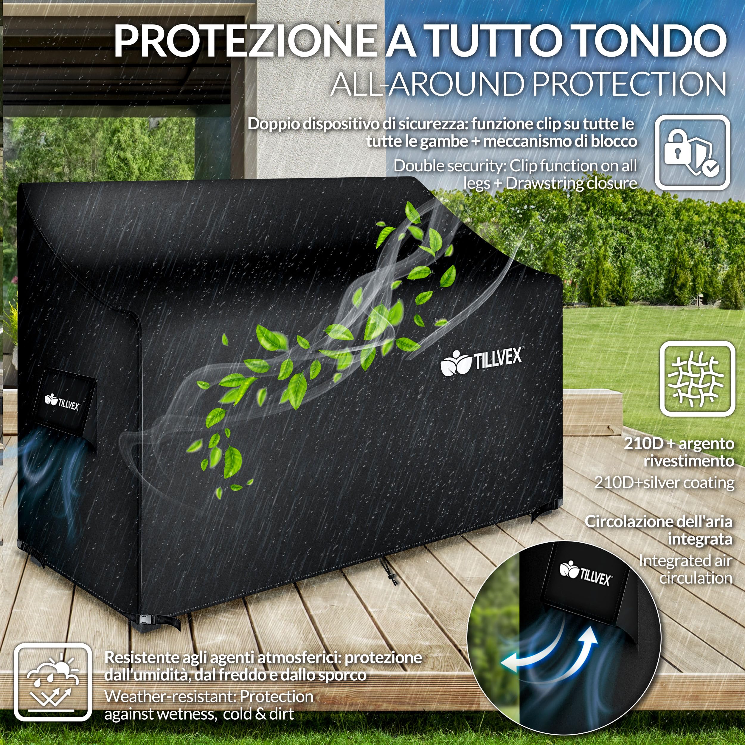 tillvex Panchina da Giardino 150 cm con Copertura in Legno Resistente alle Intemperie per 3-4 Persone | Panchina Peso Massimo 320 kg | Panca in Legno per Balcone, Terrazza & Giardino