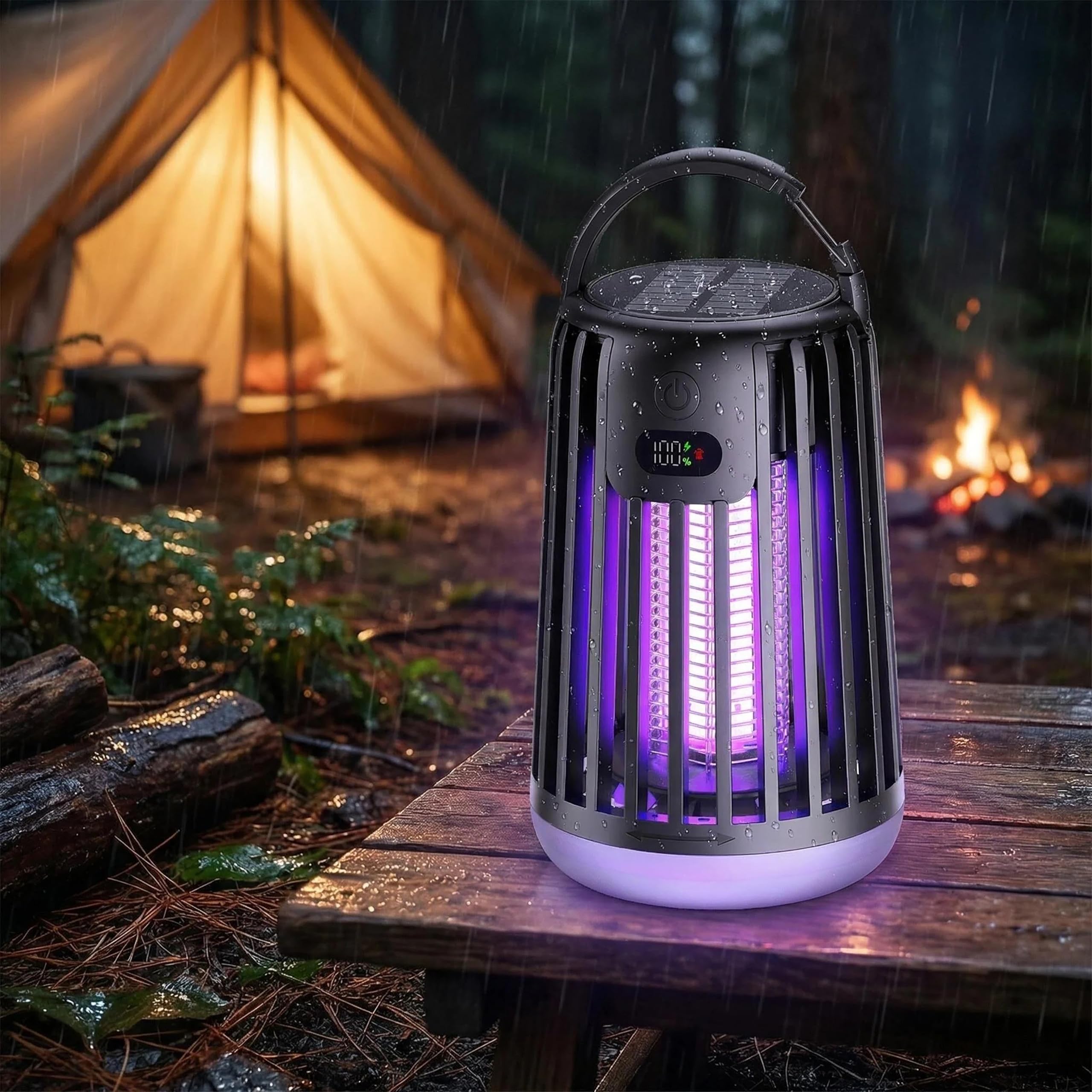 Zapper elettrico ricaricabile a energia solare e USB-C, a doppia onda, anti-insetti, trappola portatile per zanzare con lanterna, per interni ed esterni, casa, giardino, campeggio (nero)