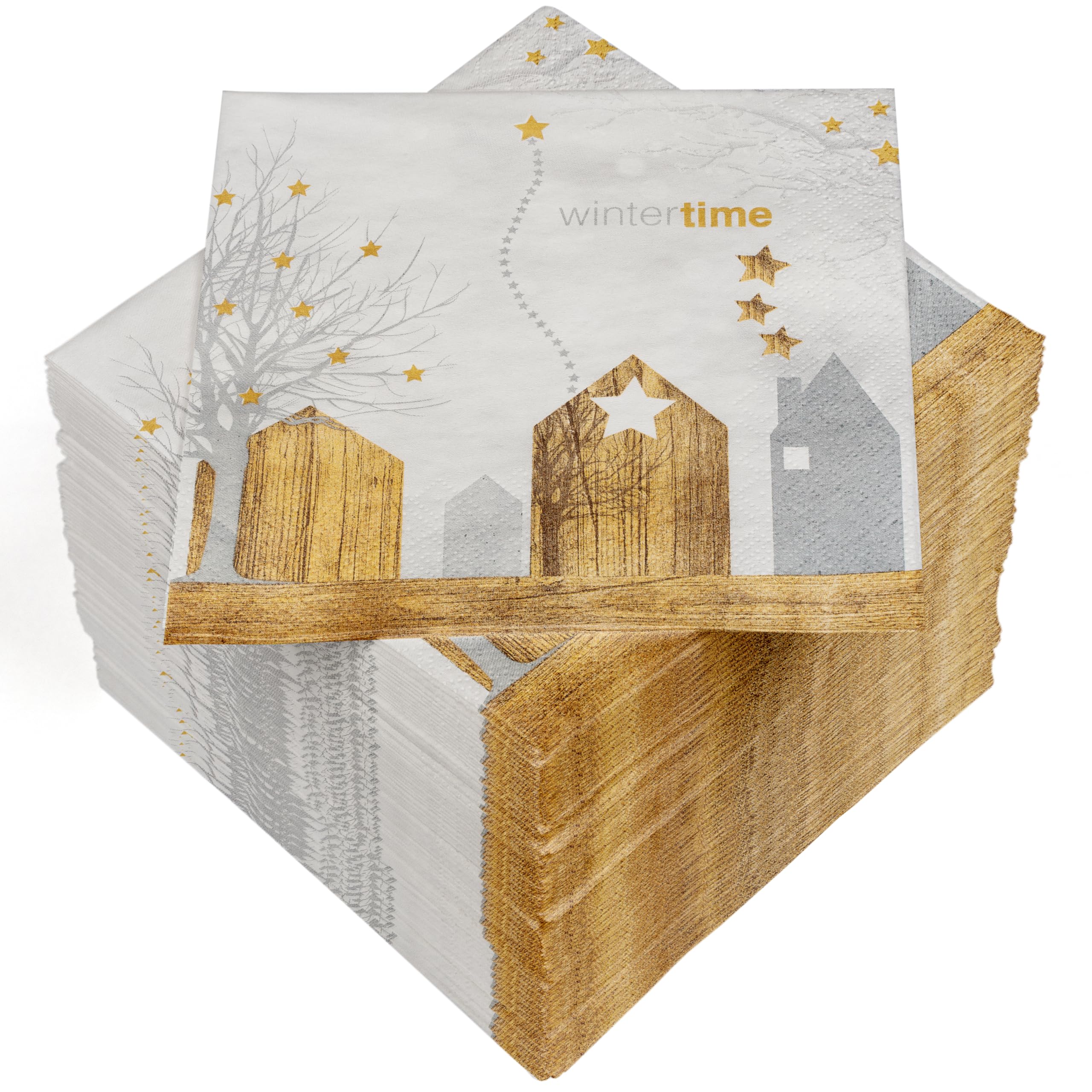 HEKU 100 Napkins, 3-ply, 33 x 33 cm, Wintertime Houses Motif, Absorbent and Practical Packaging, Wide Selection, Ideal for Special Occasions