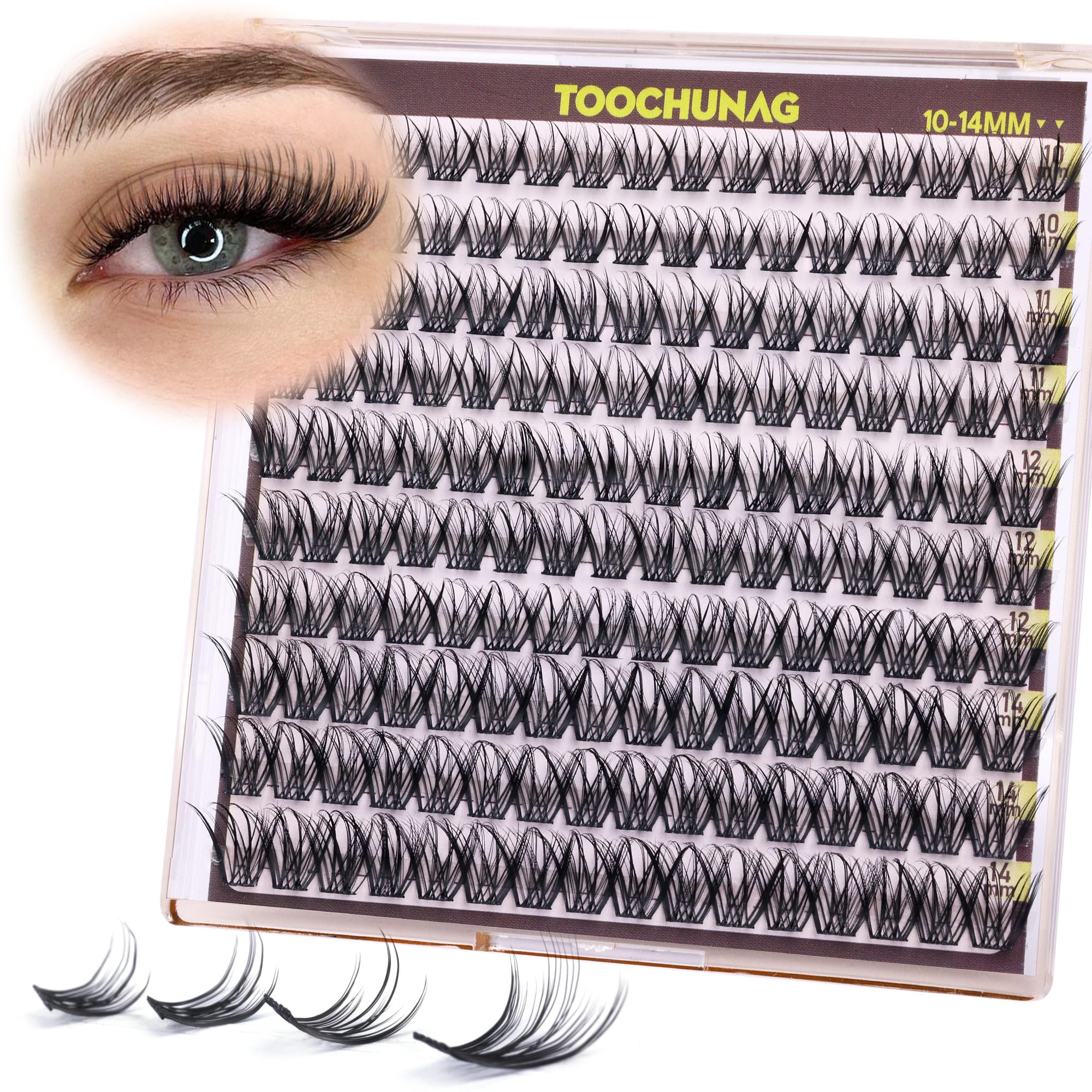 TOOCHUNAG Lash Clusters Wispy Fairy Eyelash Clusters 10-14mm 160pcs Natural Cluster Eyelash Extensions Curly Cluster Lashes Thin Band