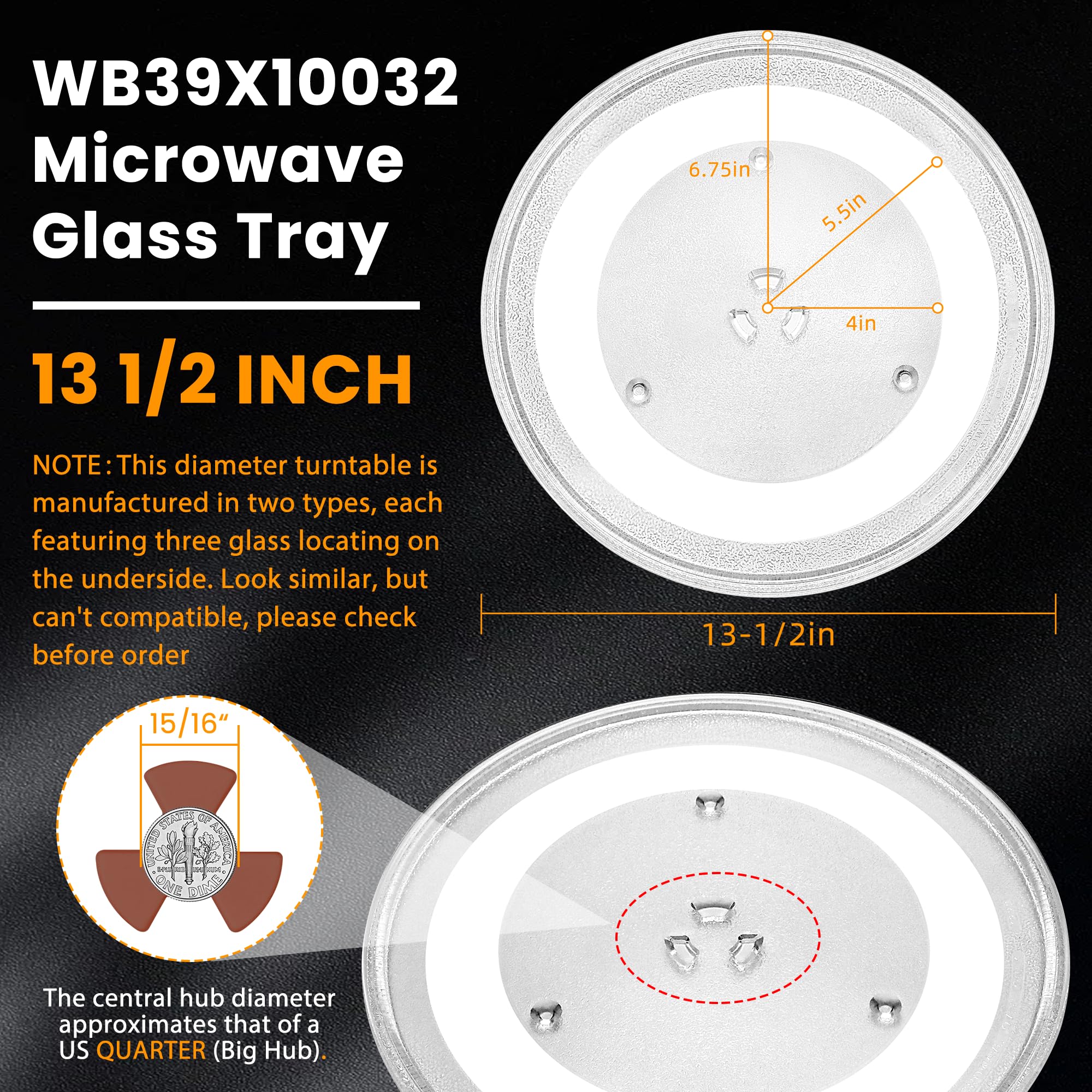 Fetechmate WB39X10032 Mikrowellen-Drehteller/Tablett aus Glas, 33,8 cm von Fetechmate kompatibel mit G.E AVM4160DF1BS CEB1590SJ1SS CEB515M2N1S5 JES1651SR1SS JES1656SR1SS Mikrowellen-Kochplatte
