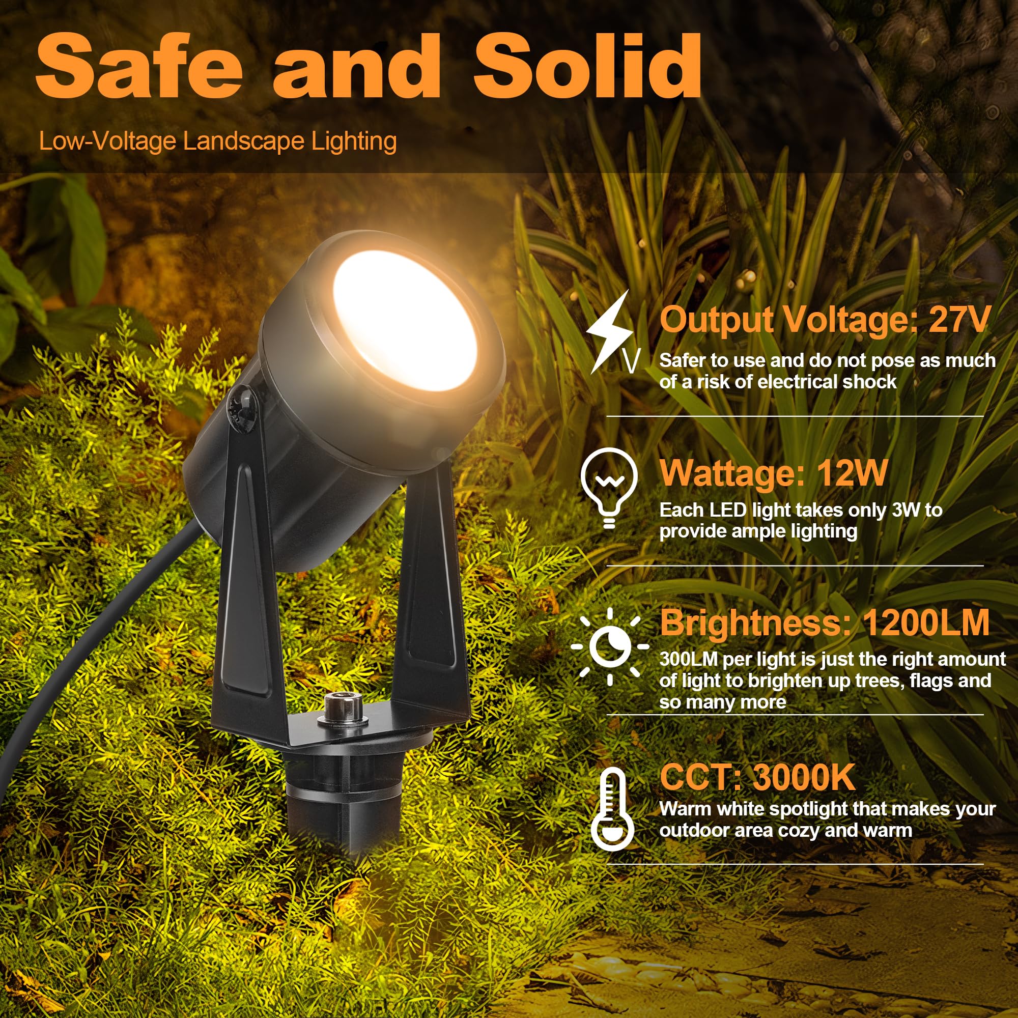 Outdoor Landscape Lighting Waterproof with 45.9FT Cable & built-in