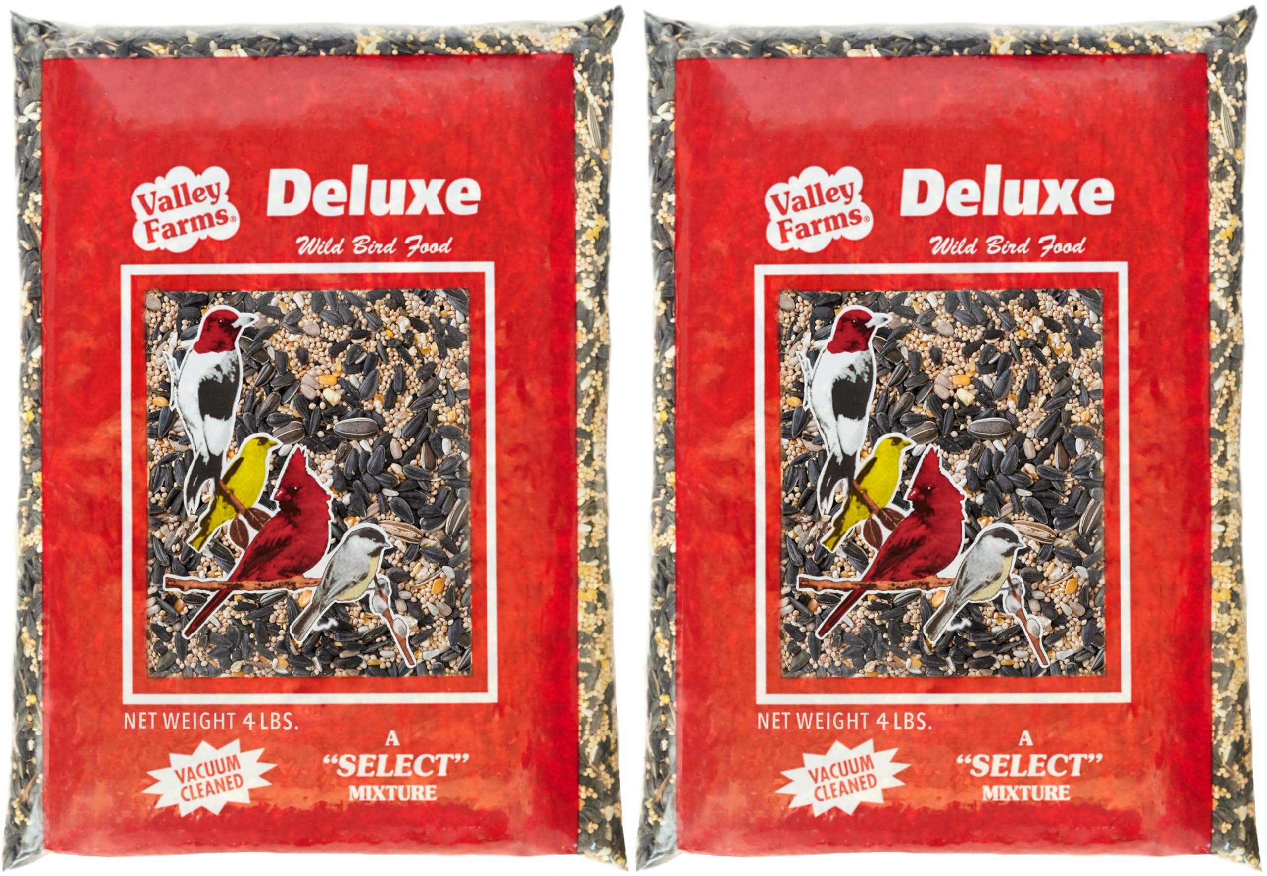 Valley Farms Deluxe Blend 4 LB 2-Pack (8 LBS Total) Wild Bird Food for Outside Feeders with Black Oil Sunflower Seed and Safflower Seed for Birds - A Select Birdseed