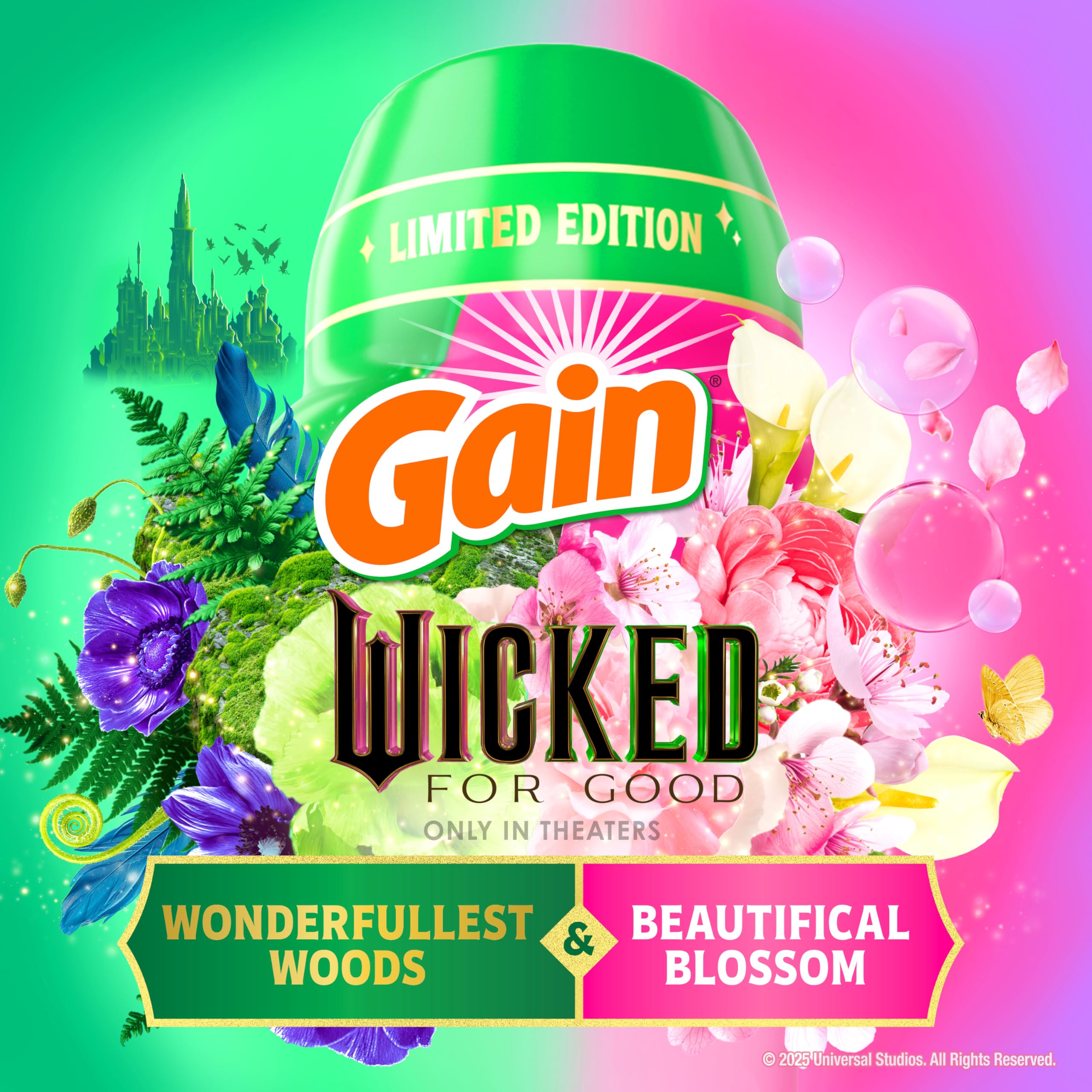 Gain In-Wash Laundry Scent Booster "Wicked: For Good" Limited Edition, Wonderfullest Woods & Beautifical Blossom, 12.2 oz, Fresh Extender + Odor Protection Laundry Beads