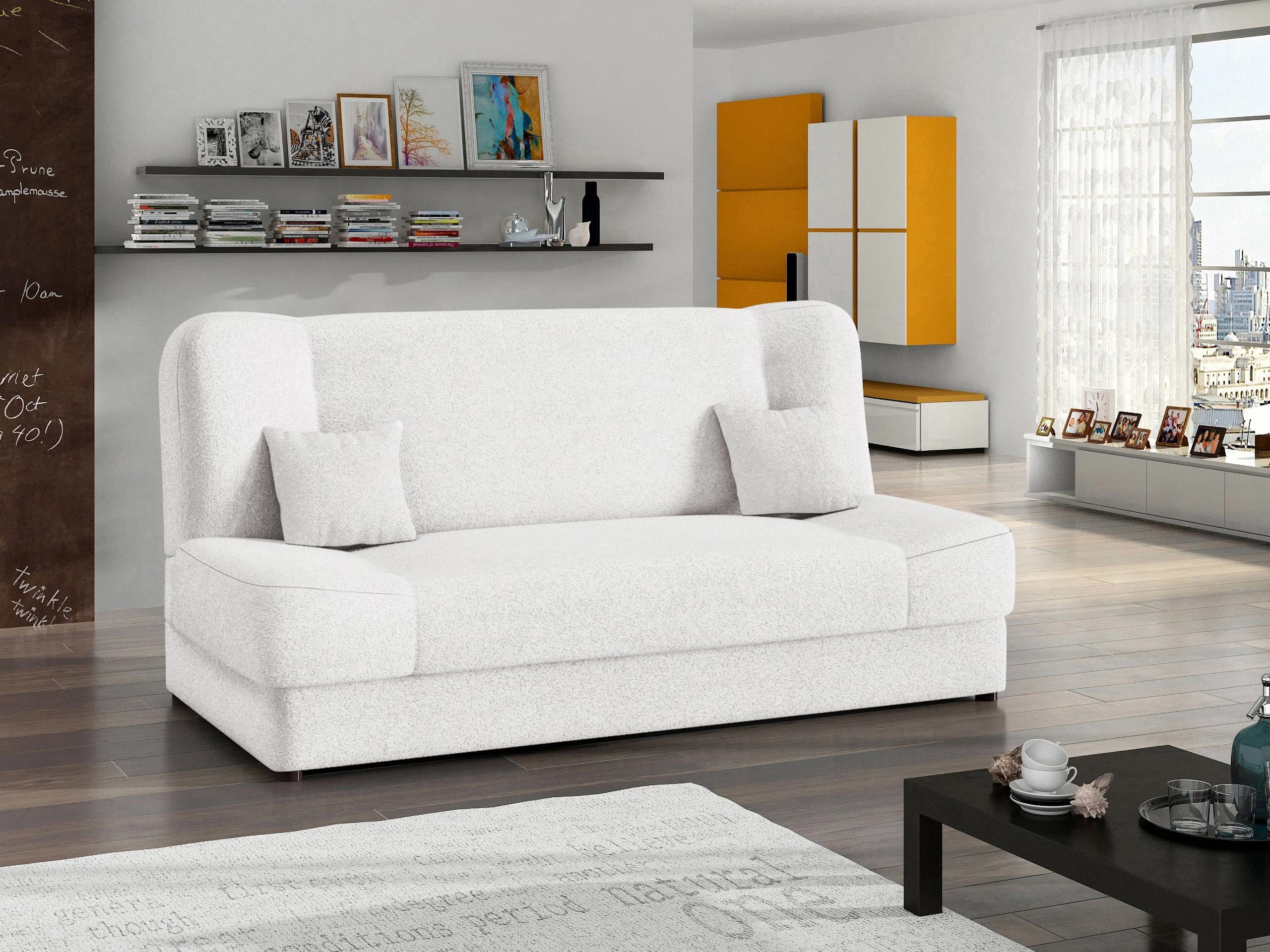 Mirjan24 Schlafsofa Jonas Premium, Bettsofa Sofa mit Bettkasten und Schlaffunktion Dauerschläfer-Sofa Couch Schlafcouch Wohnlandschaft (Boucle Baloo 2073)