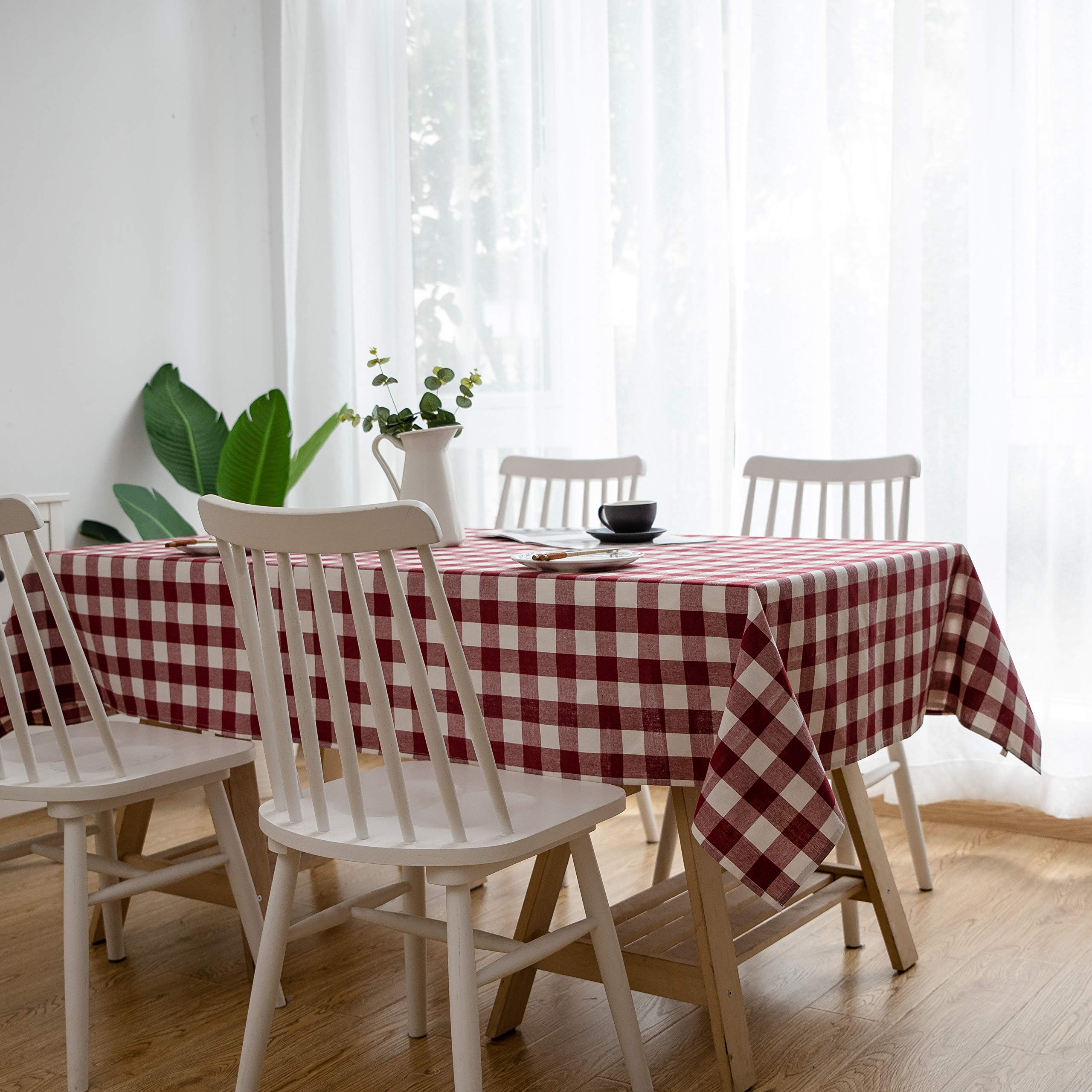 Aquazolax Red and White Checkered Tablecloth Faux Linen Textured Gingham Table Cloth Christmas Decorative Rectangle Fabric Table Covers for 6 Foot Tables, 54" x 84"