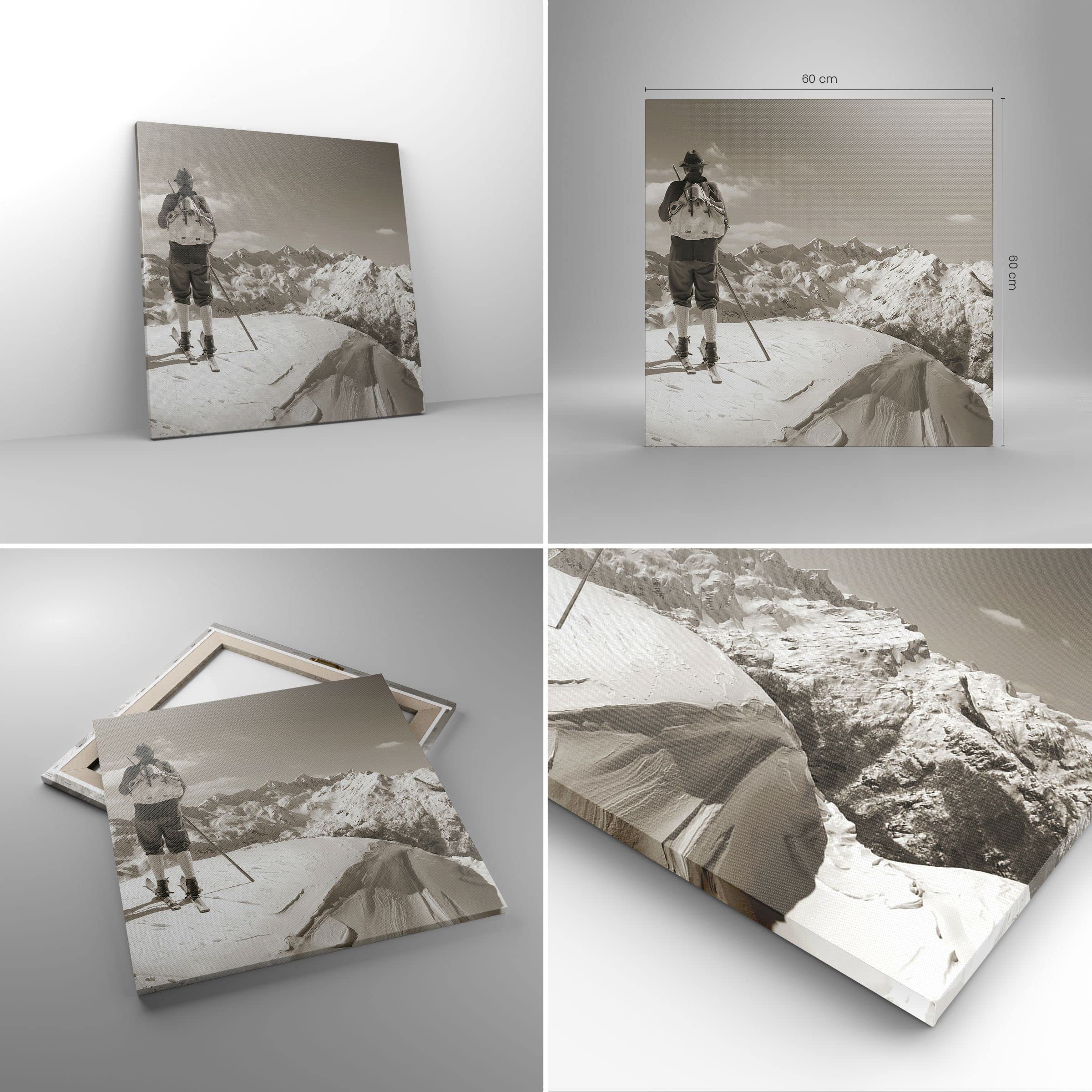 Moderno Quadro su Tela 60x60 cm Stampe da Parete Persone Sport - 4192 | Sciatore Baviera Seppia Quadro Decorativo 1 pezzo Soggiorno Camera da Letto Arte da Parete Decorazione da Parete ARTTOR
