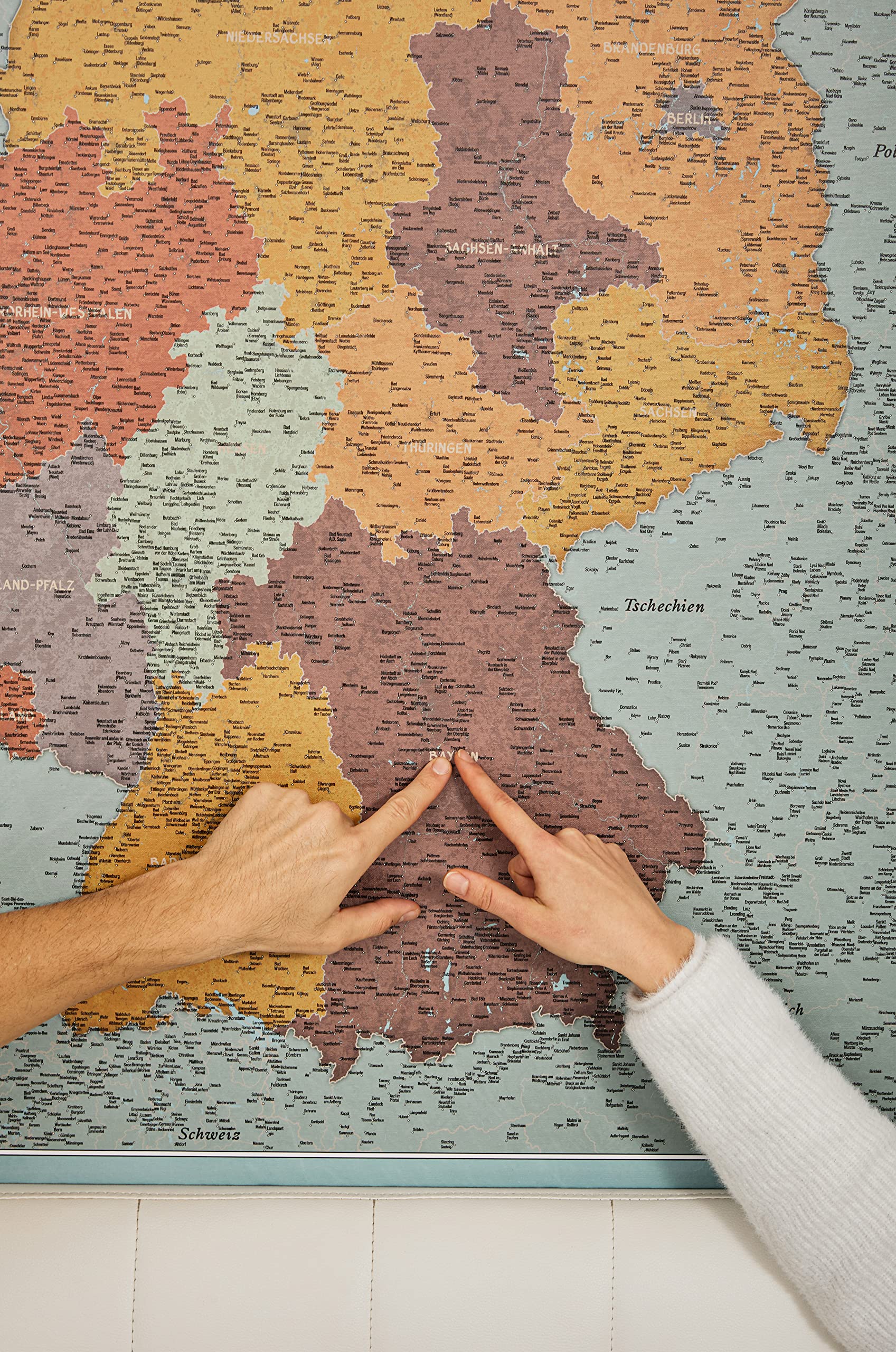 Płótno mapa Niemiec z korkiem do przypinania celów podróżnych, dekoracja ścienna do każdego pomieszczenia – wysokiej jakości obrazy na płótnie z mapą Niemiec w różnych rozmiarach