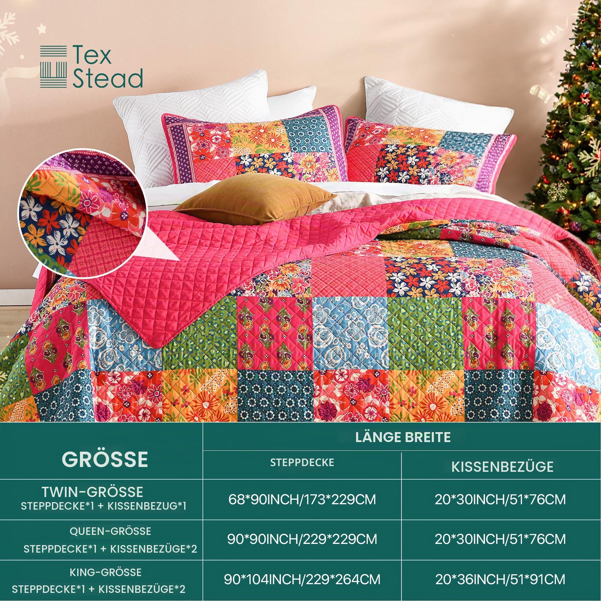 Tagesdecke Steppdecke Bettüberwurf mit 1 Kissenbezug | Leichte Allseason-Decke (173x229 cm), 1x Kissenbezug (51x76 cm), Beidseitig dekorative Tagesdecke Schlafzimmer, Rot