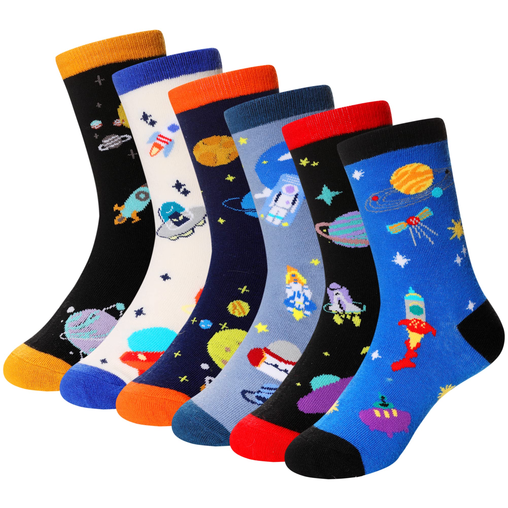 SeeyAN Boys Socks Kids Funny Cotton Novelty Crew Cartoon Space Dinosaur Crazy Socks 6 Pairs