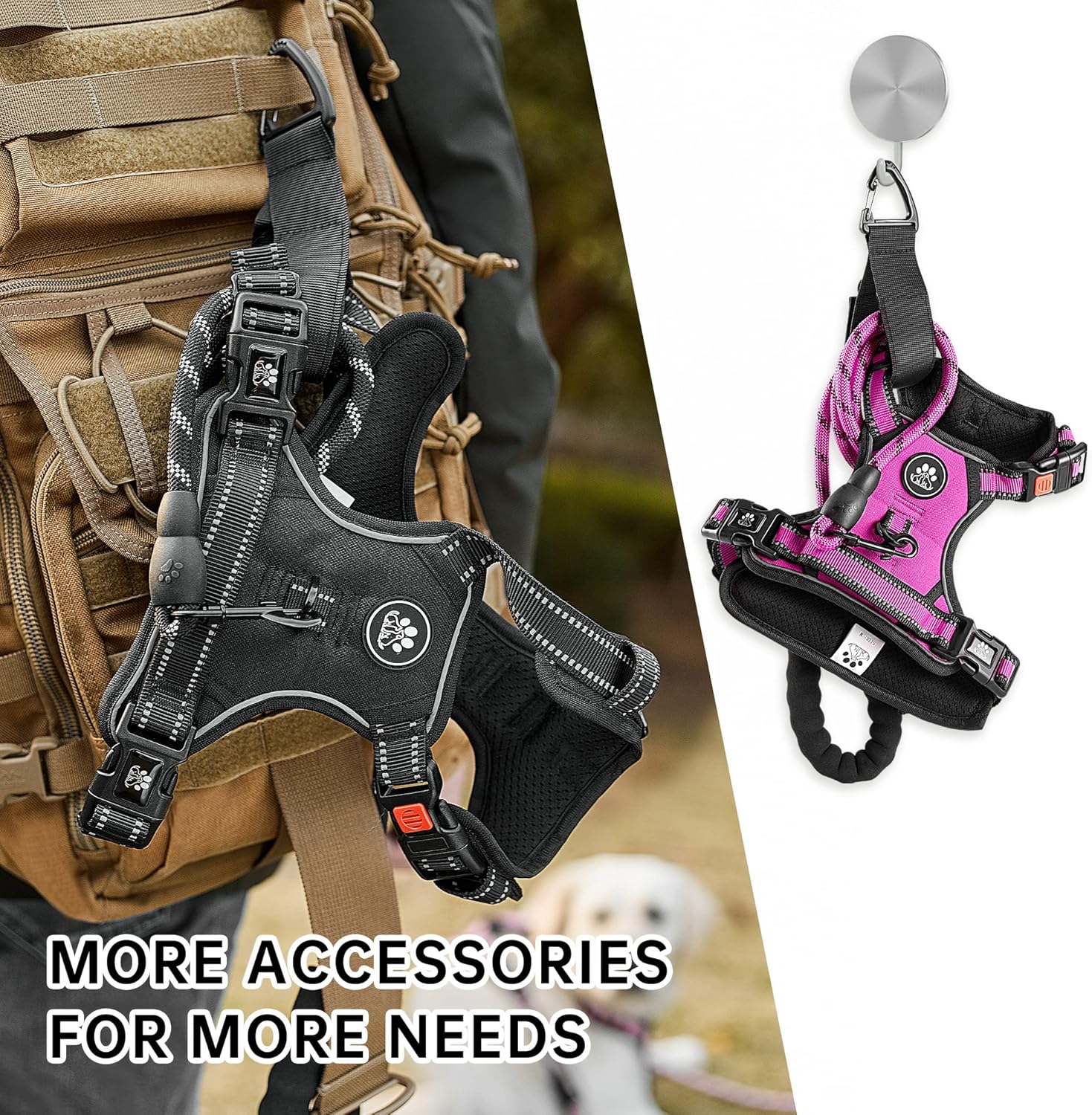 NESTROAD Anti-Pull H-Harness Dog Collar and Leash Car, Safety Belt Dogs Anti-Escape Pink Red, Size M for Medium Dogs, Neck 33~43 cm Chest 43~64, Dogs Basic Accessories 8