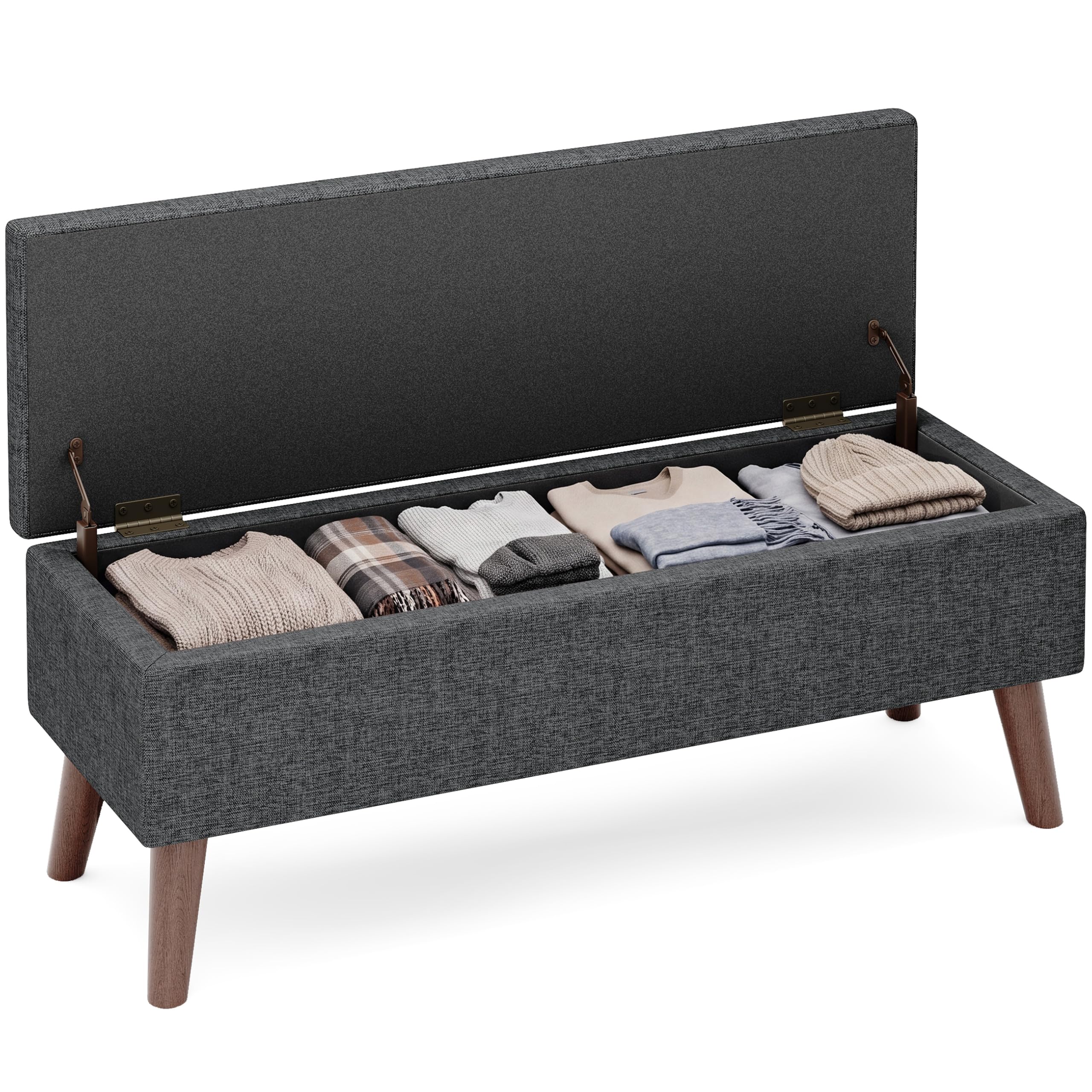 Banquette Coffre, Banc Bout de Lit en Lin, Gris