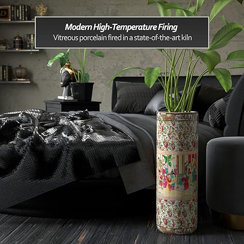 Miniatura 3 de Oriental Furniture Soporte para paraguas de porcelana con medallón rosa de 24 pulgadas