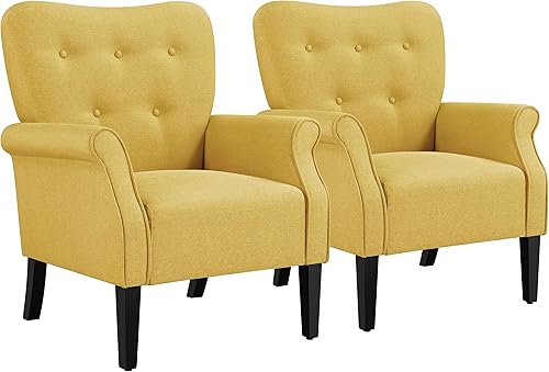 Miniatura 15 de Yaheetech Sillón moderno, silla decorativa de mediados de siglo con patas de madera resistentes y respaldo alto para espacios pequeños, sofá Azul