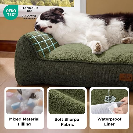 Bedsure Extra Thick Supportive XL Orthopedic Dog Beds Large 106x76cm, Green