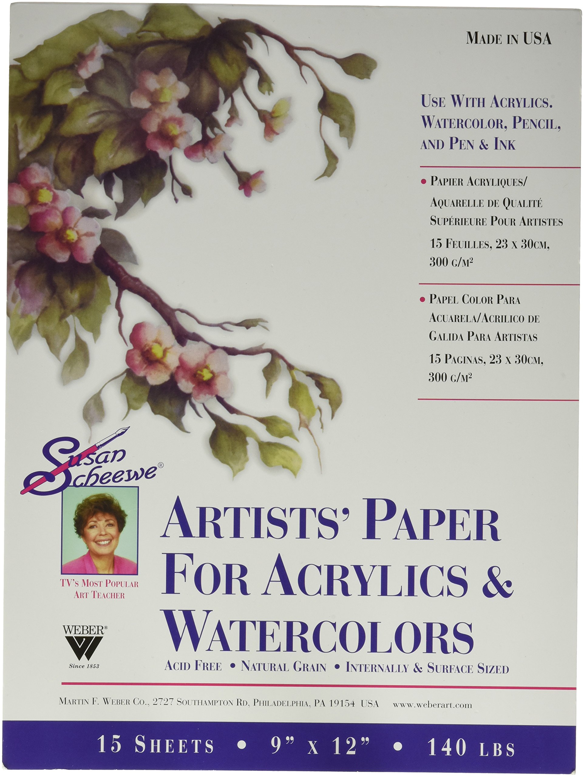 Papier aquarelle Weber Susan Scheewe 9x30,5 cm bloc de 15 feuilles pour peinture