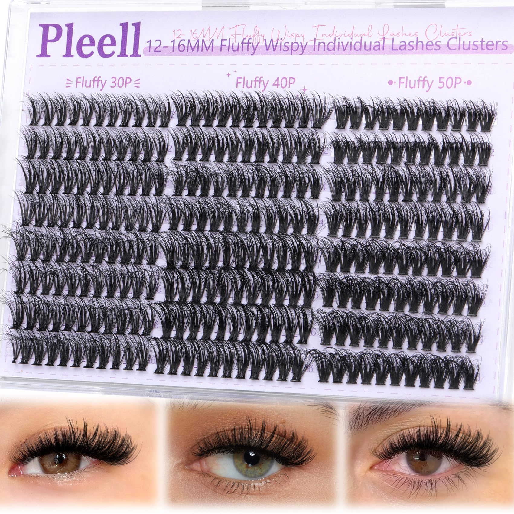 Wispy Lash Clusters 30D+40D+50D Natural Eyelash Clusters 12-16MM Fluff Eyelashes Cluster Eyelash Extensions 264 Pcs Individual Lashes Clusters D Curly Soft Reusable Diy Lash Extension by Pleell